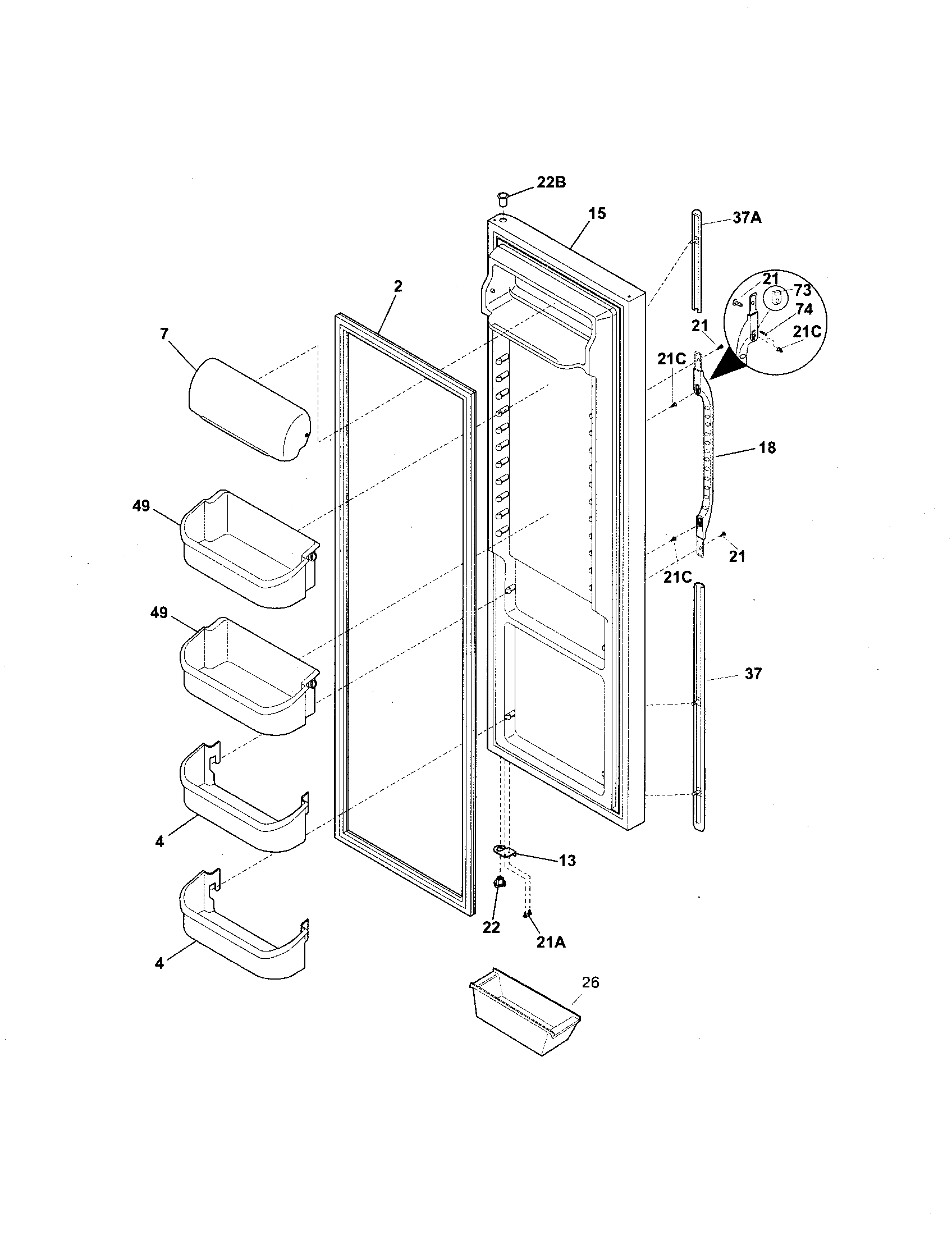 Kenmore 25356282407 refrigerator door diagram