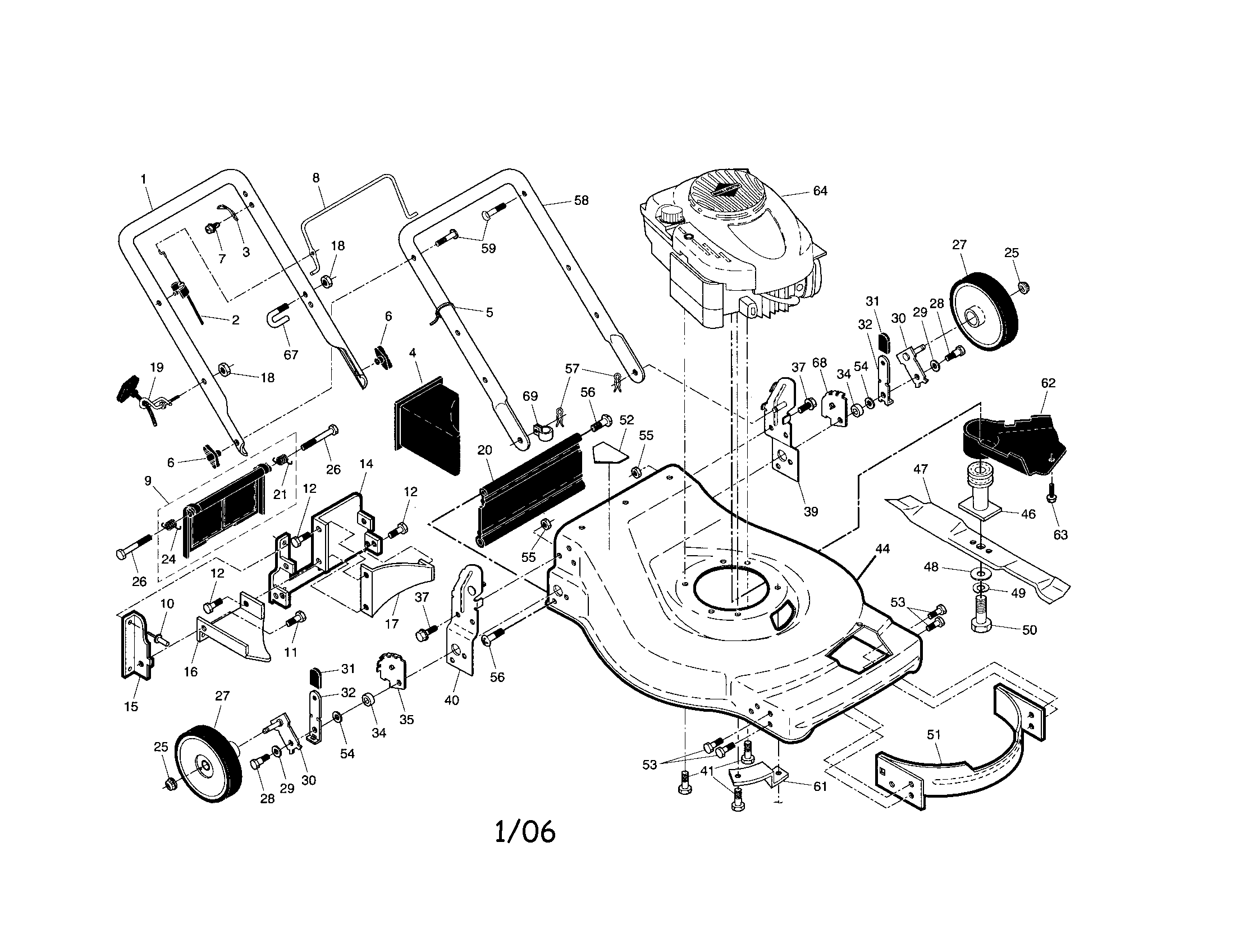 Craftsman 917376050 engine/deck/handle diagram