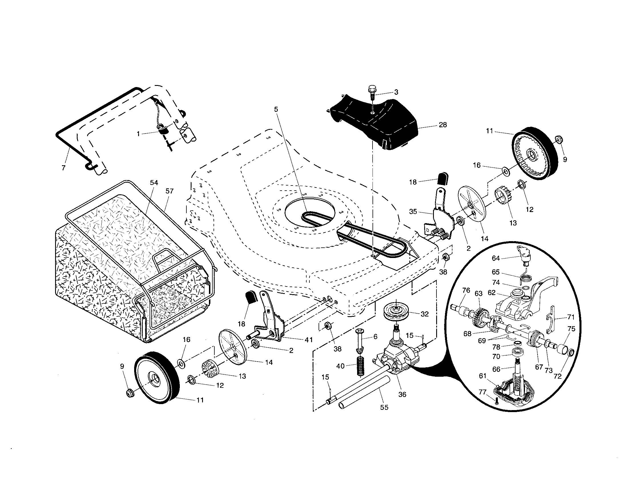 Craftsman 917376050 wheels/tires/bag diagram