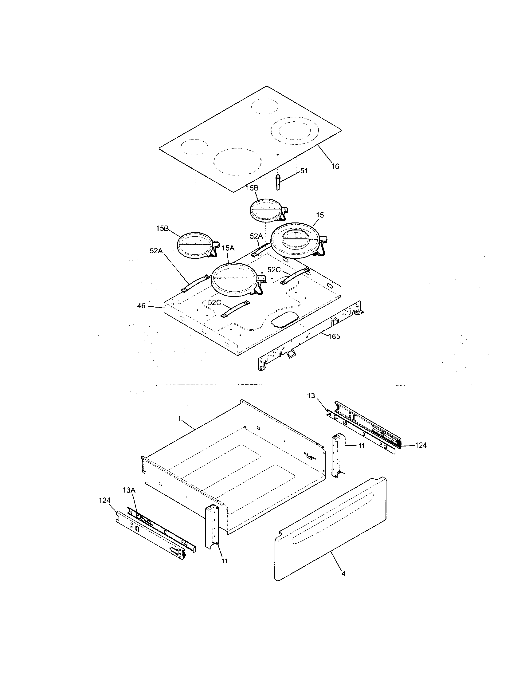 Frigidaire FES366EBB top/drawer diagram