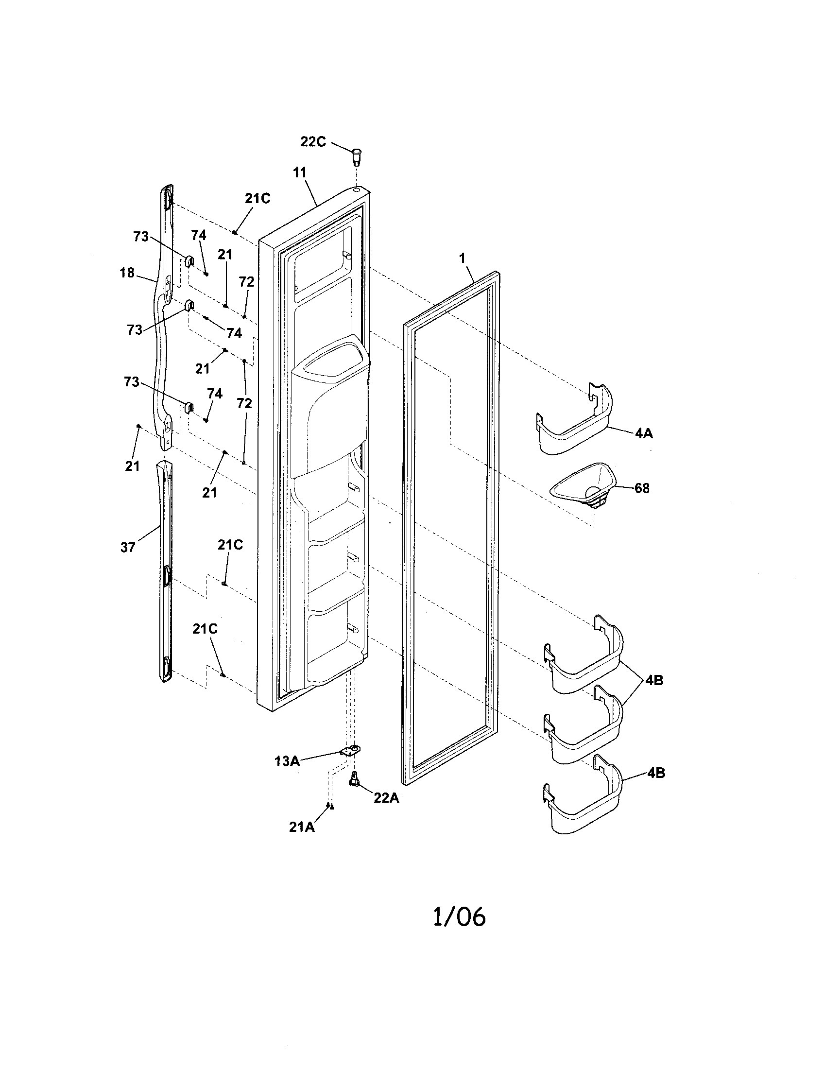 Frigidaire FRSHT5EFSB0 freezer door diagram