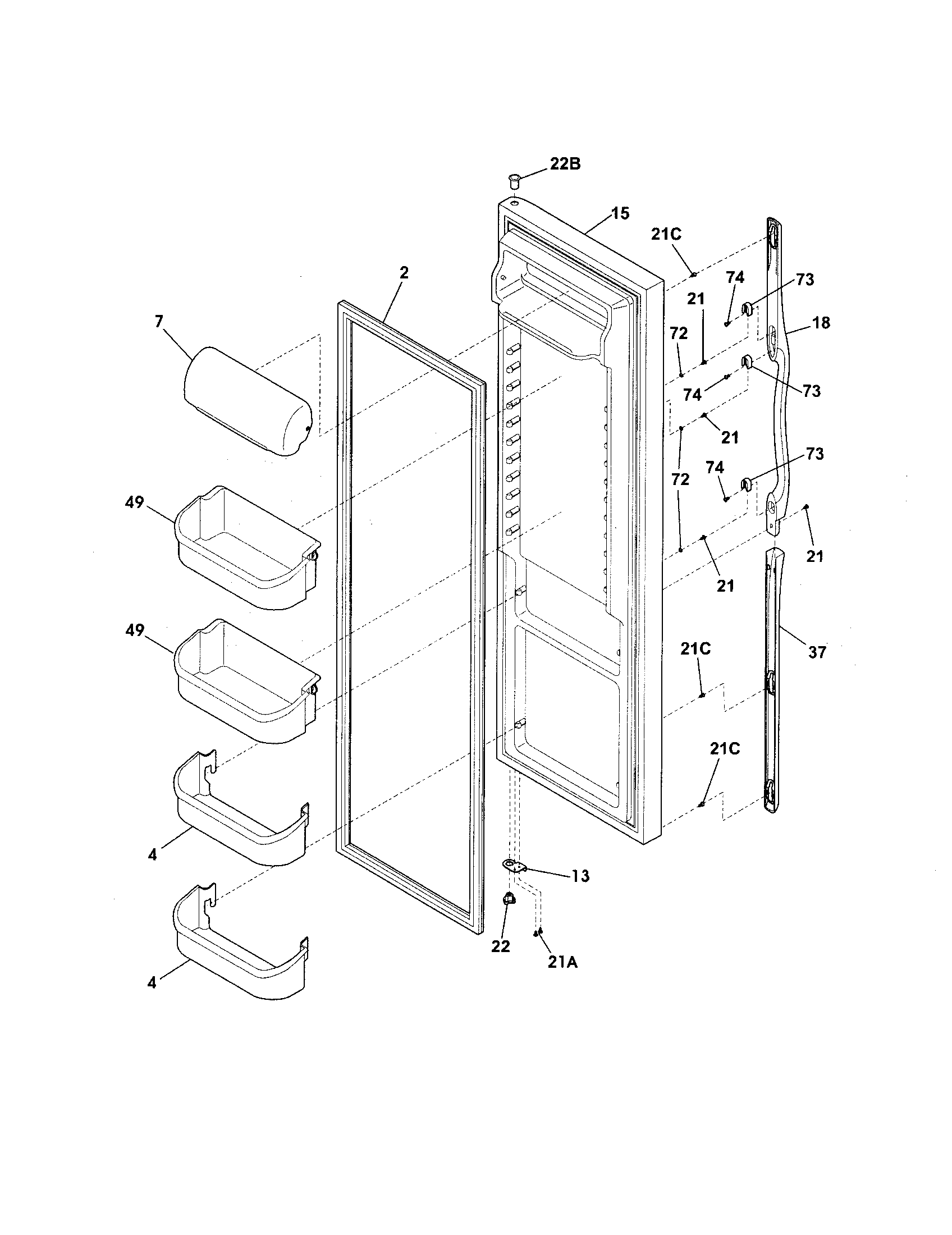 Frigidaire FRSHT5EFSB0 refrigerator door diagram