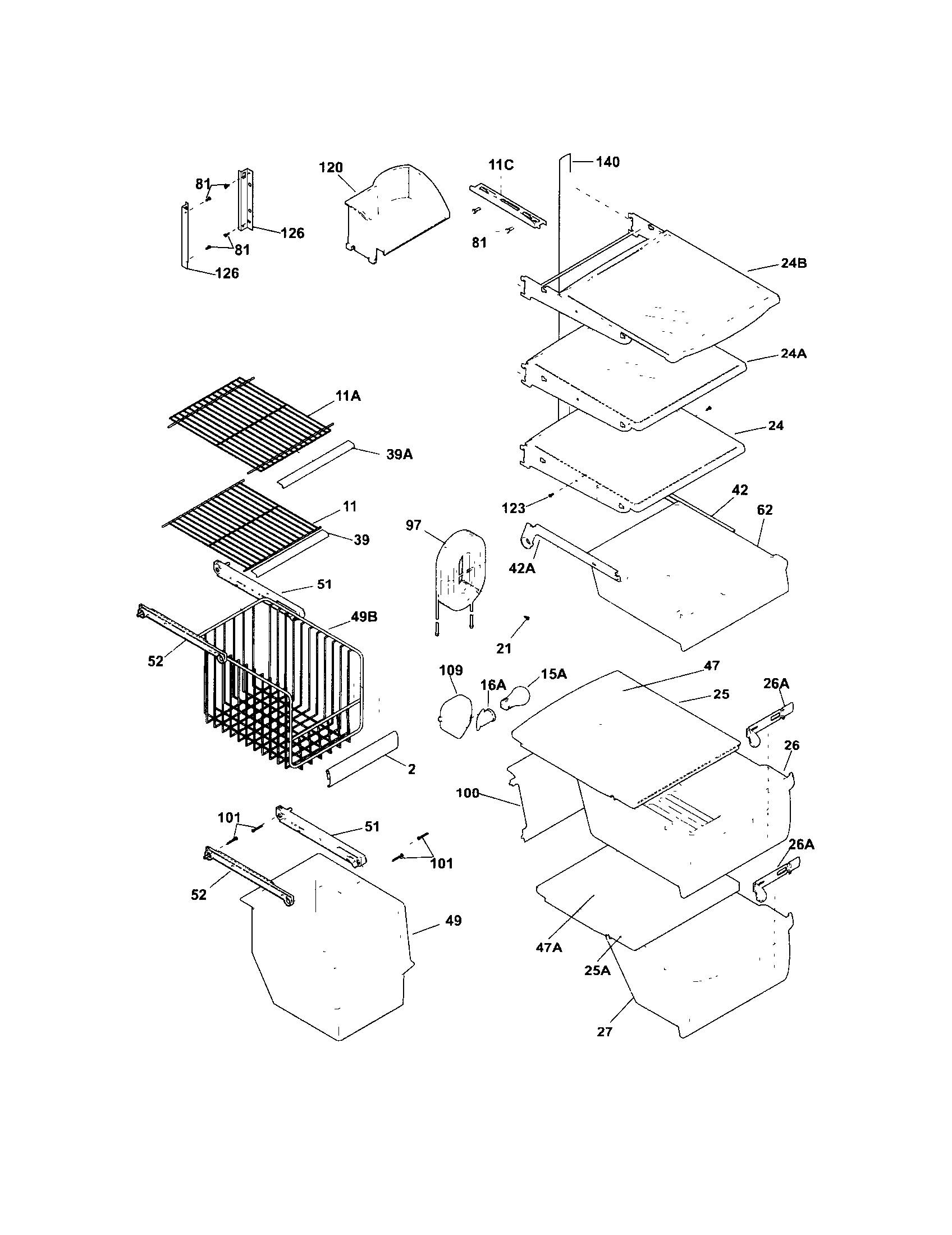 Frigidaire FRSHT5EFSB0 shelves diagram