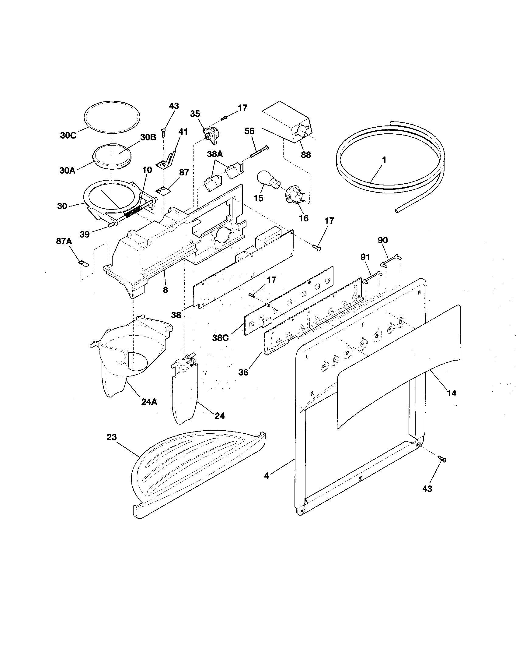 Frigidaire FRSHT5EFSB0 ice and water dispenser diagram