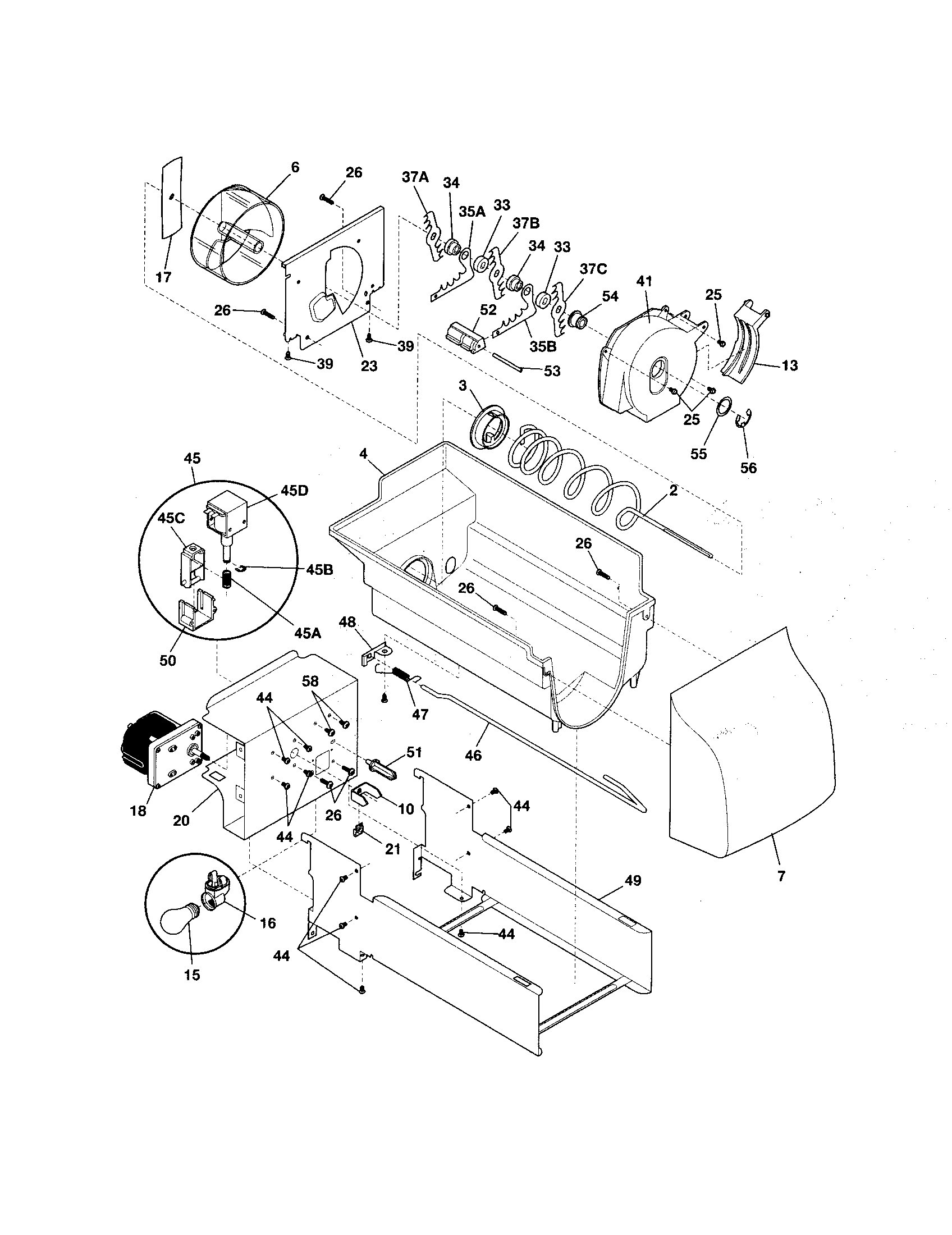 Frigidaire FRSHT5EFSB0 ice container diagram