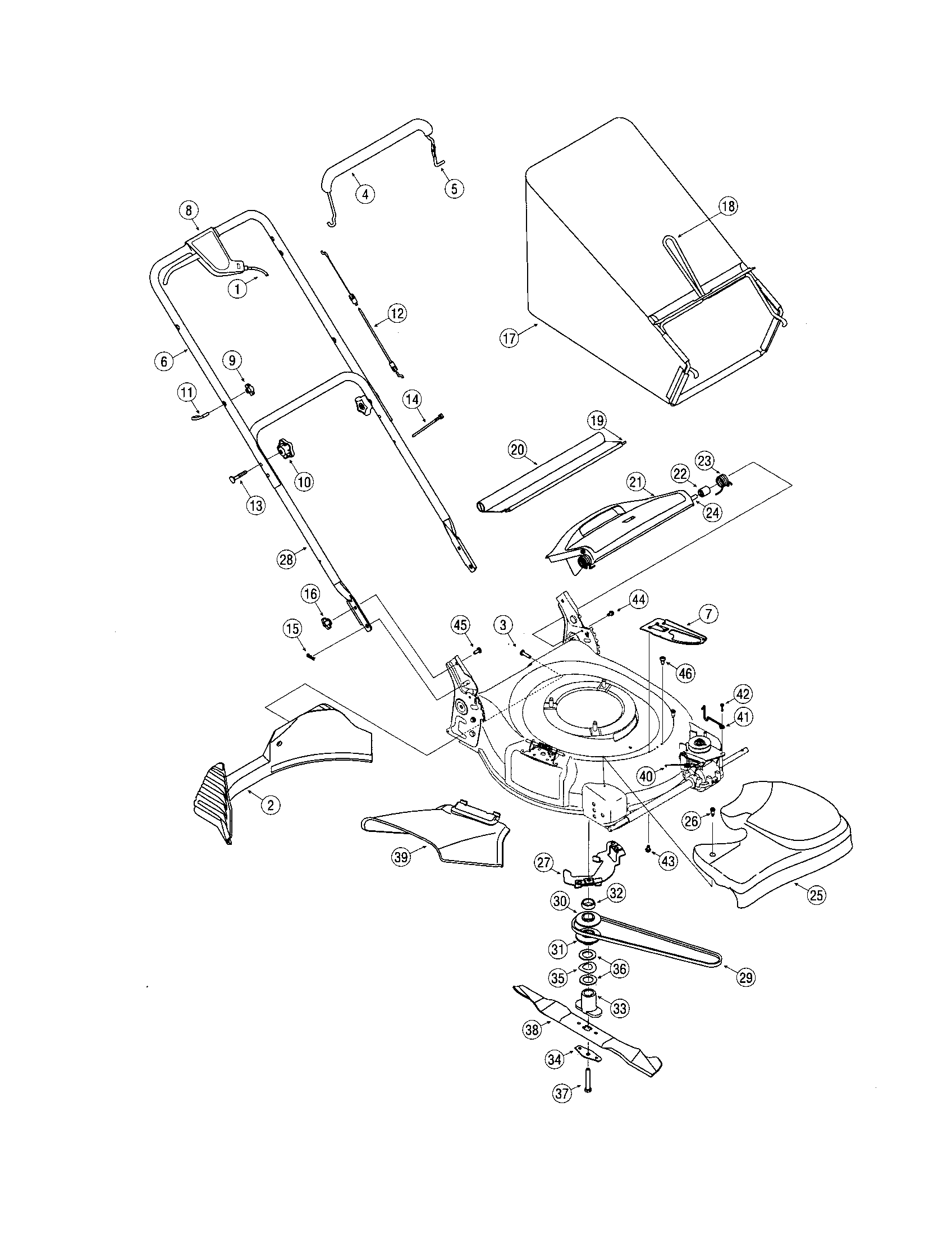 Troybilt 12AV565Q711 deck/drive control/grass catcher diagram