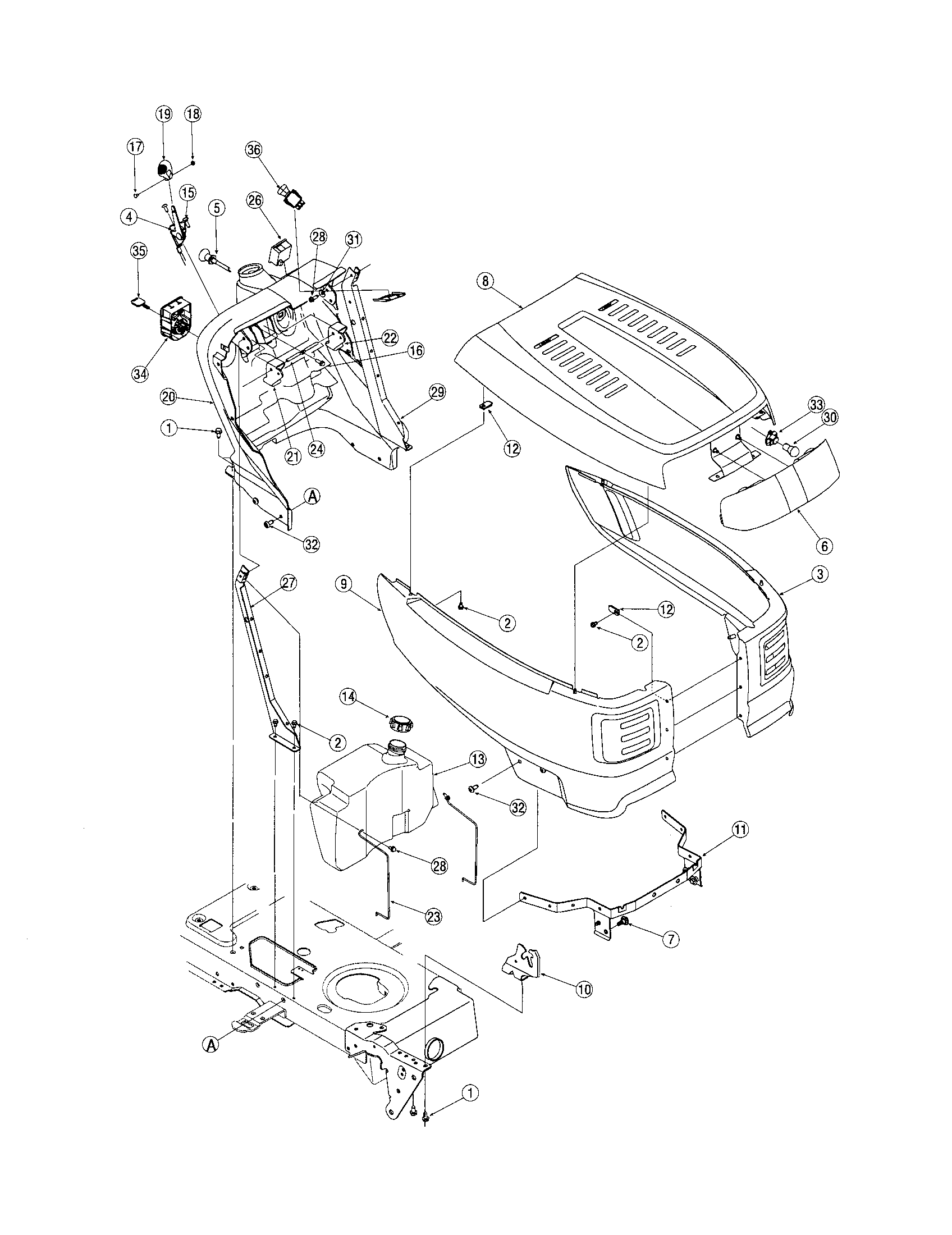 Troybilt 60TP hood/dash diagram