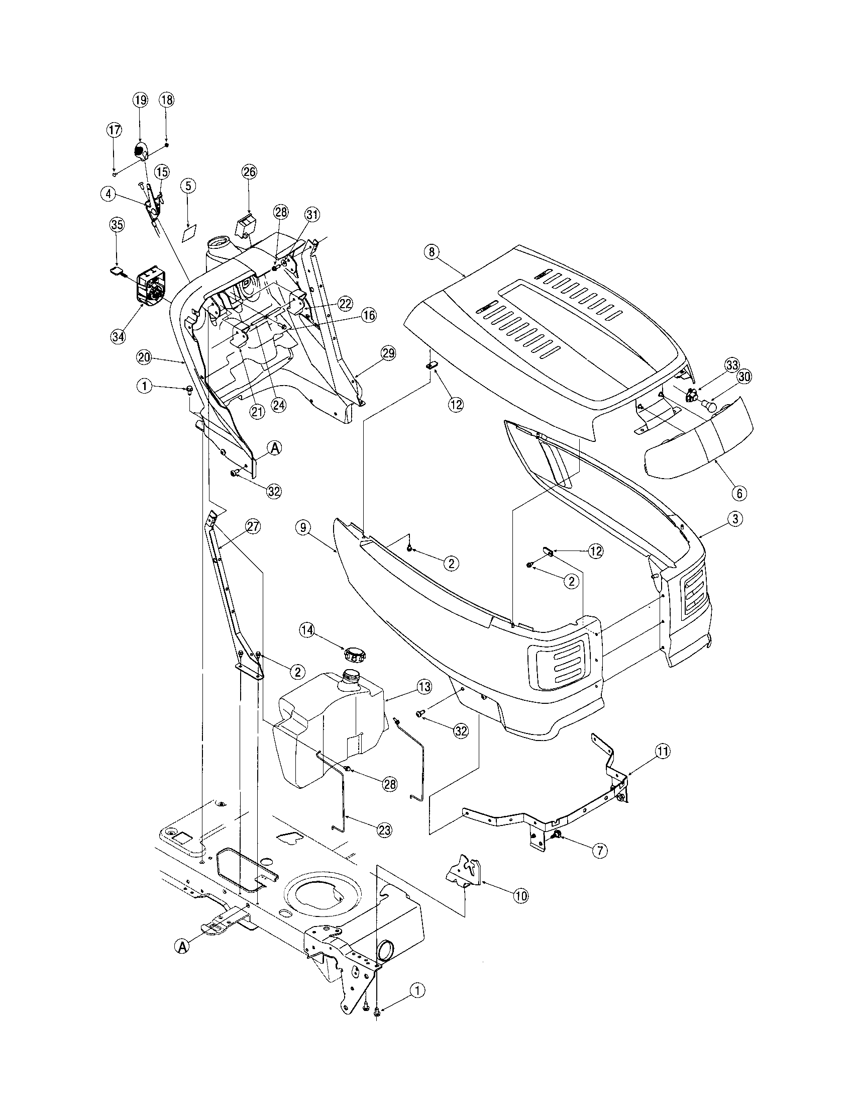 Troybilt 60TG hood/dash diagram