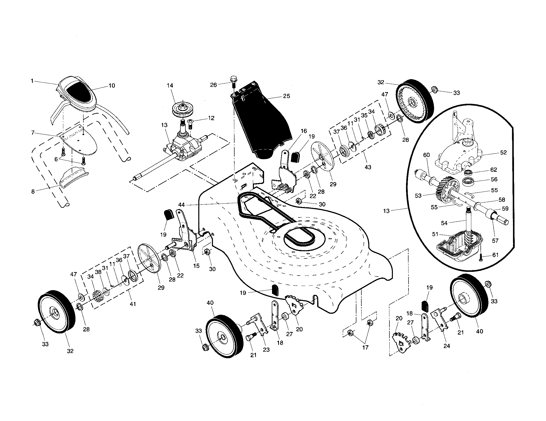 Craftsman 917375830 gearcase/wheels/tires/drive control diagram