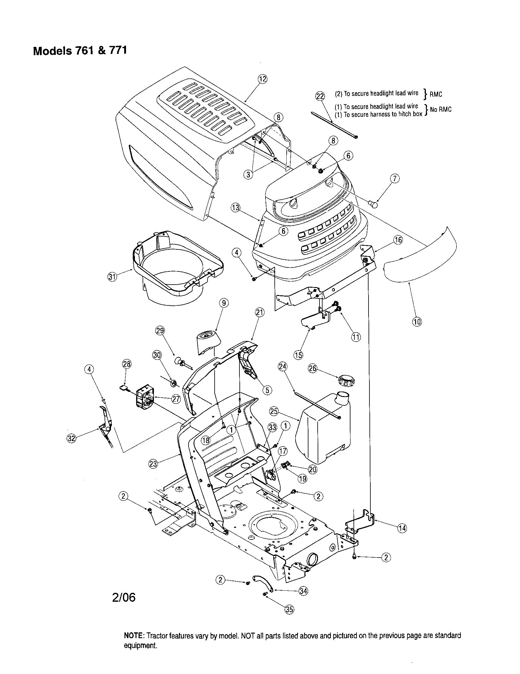 MTD 760 THRU 779 hood/dash - models 761 & 771 diagram