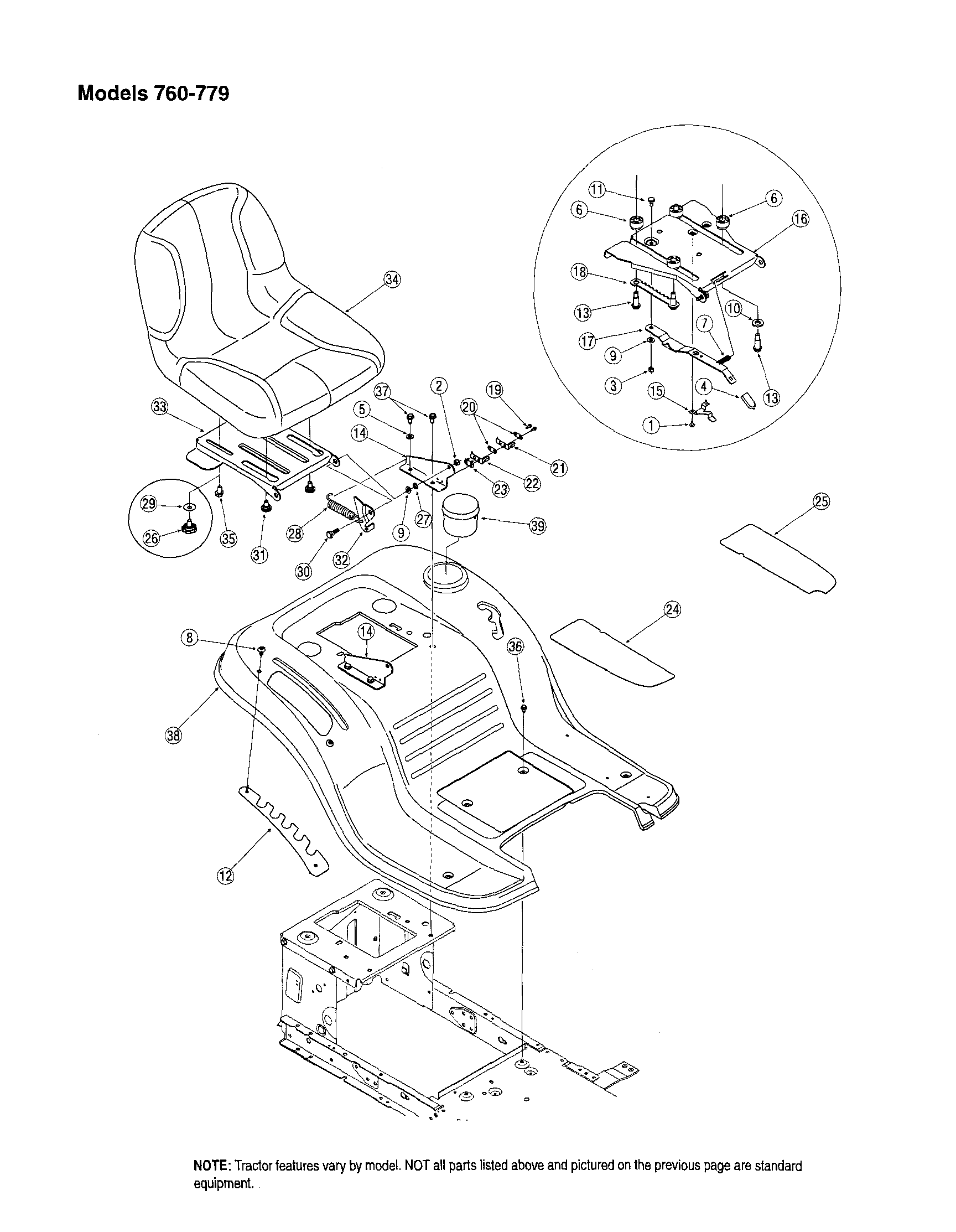 MTD 760 THRU 779 seat/fender - model 760-779 diagram
