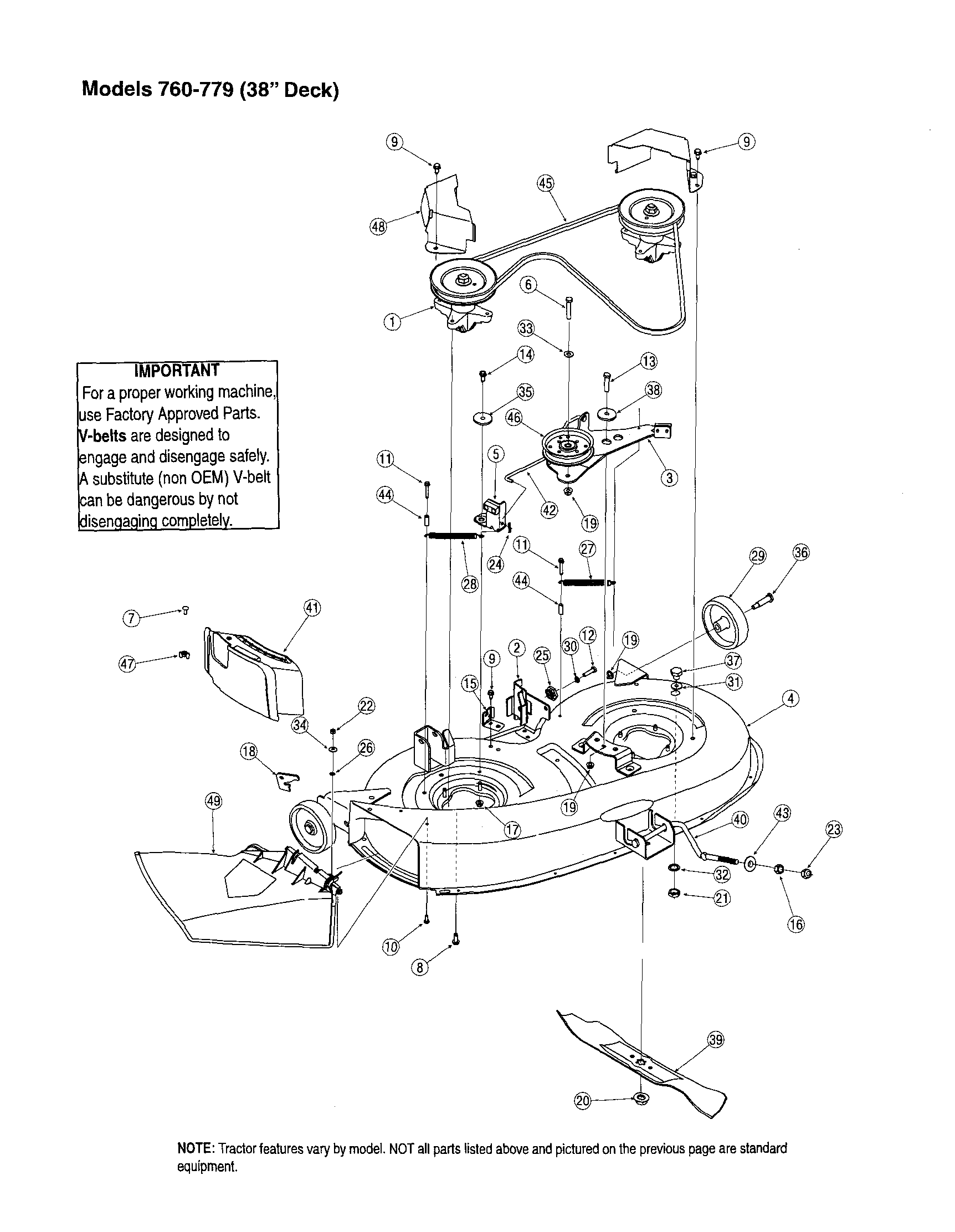 MTD 760 THRU 779 38" deck - models 760-779 diagram