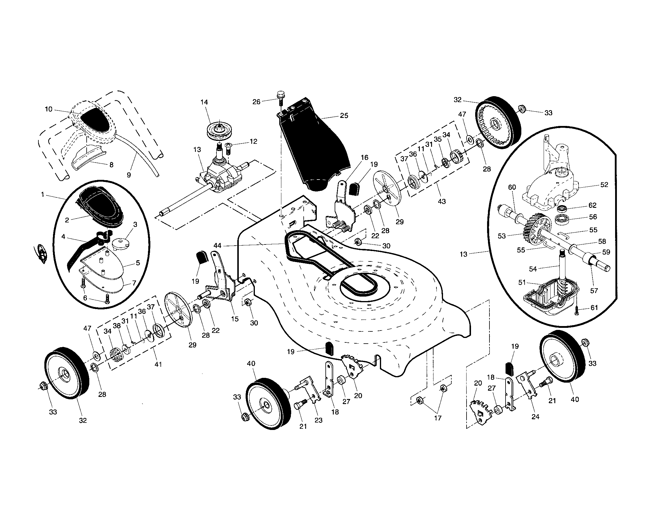 Craftsman 917370720 wheels/gearcase/drive control diagram