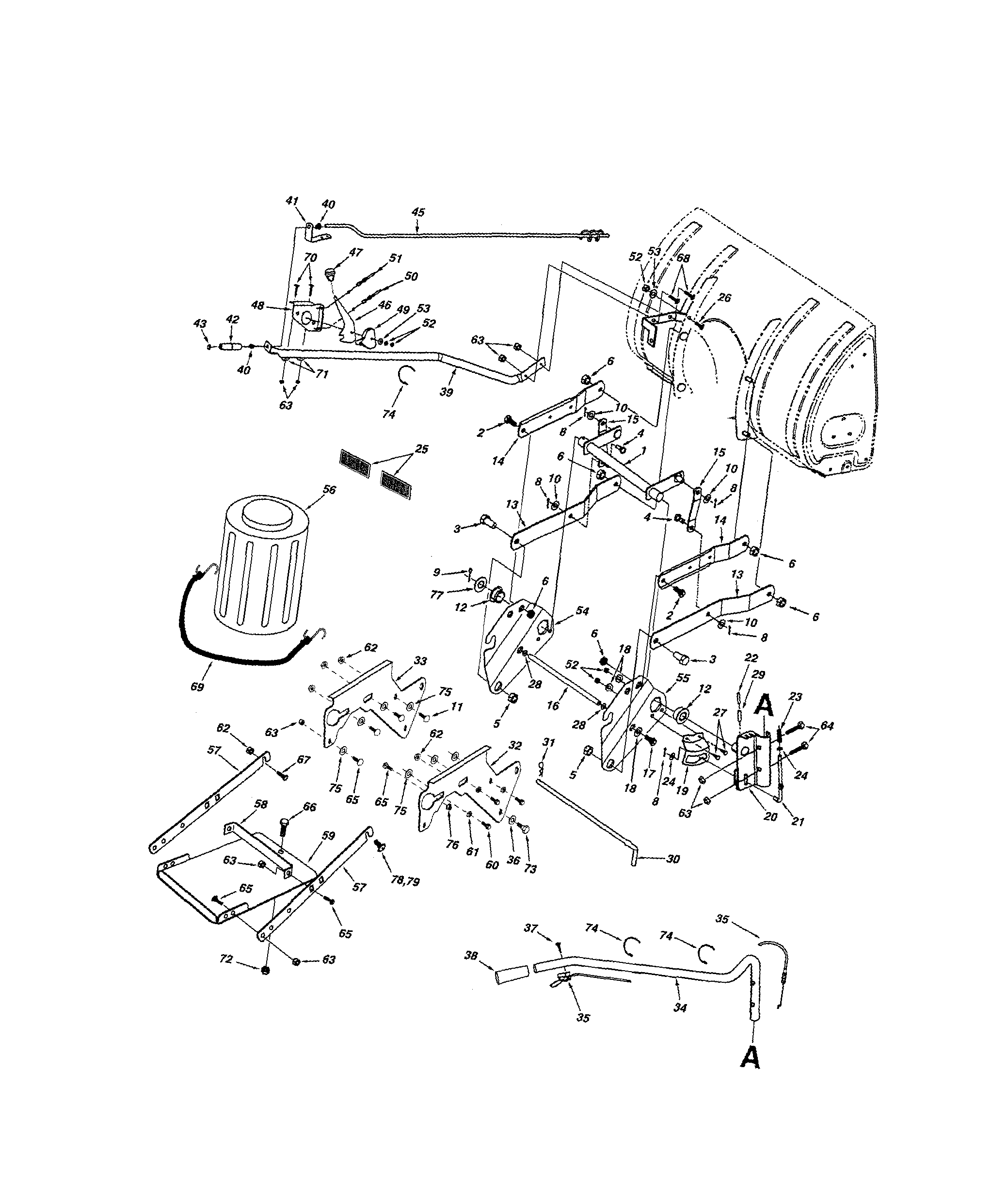 Craftsman 48624838 keg/lift shaft/chute crank rod diagram