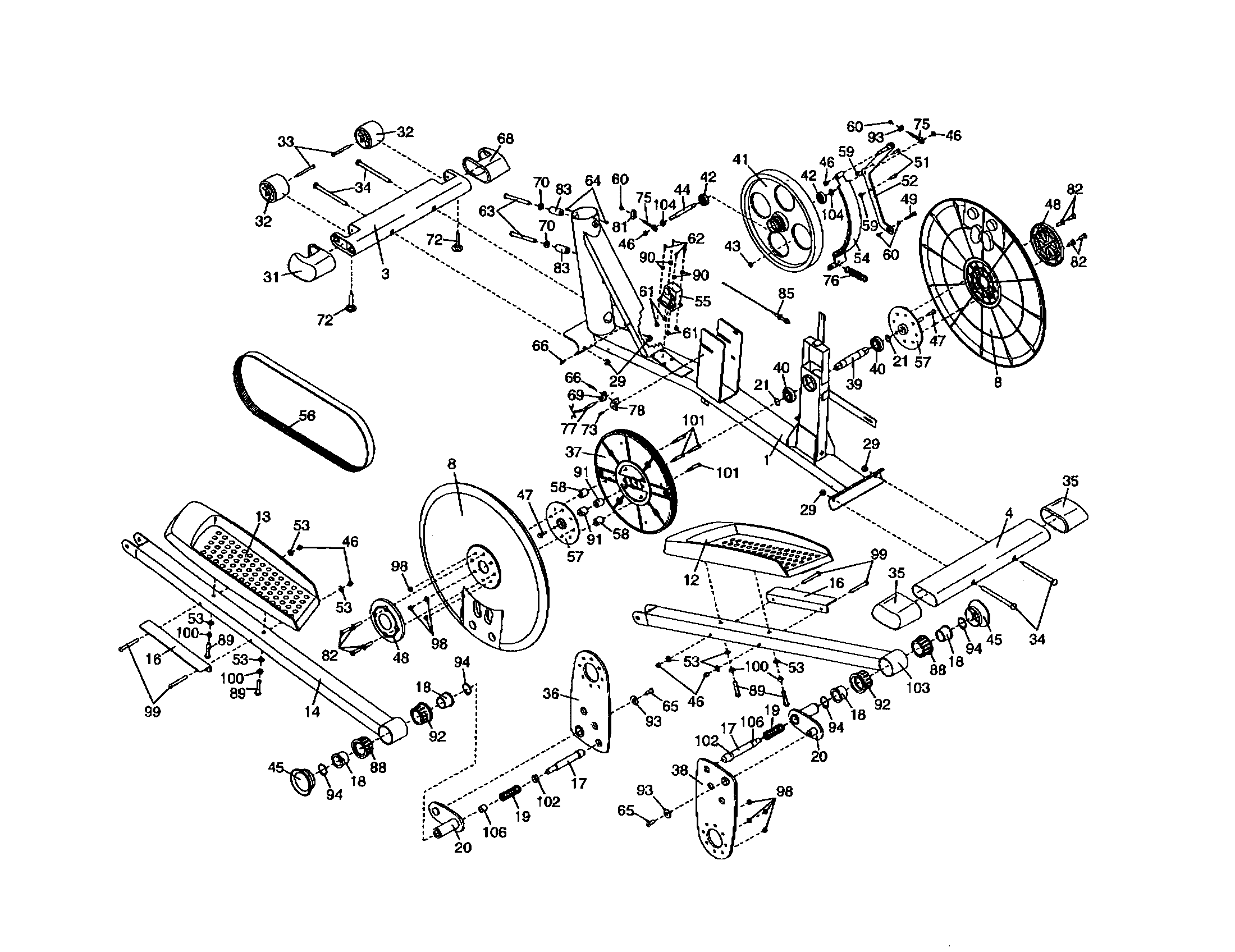 Proform 831285431 frame/pedals/flywheel diagram