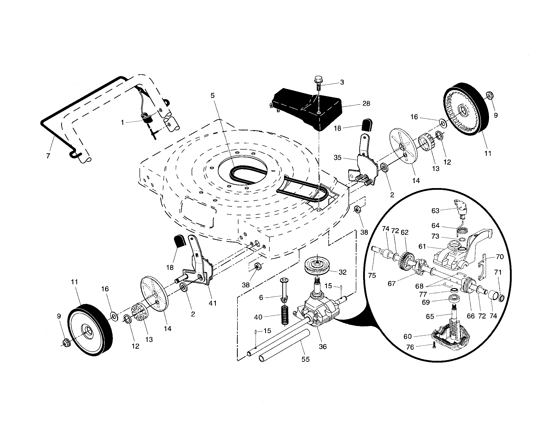 Craftsman 917375500 drive control/gear case/wheels diagram