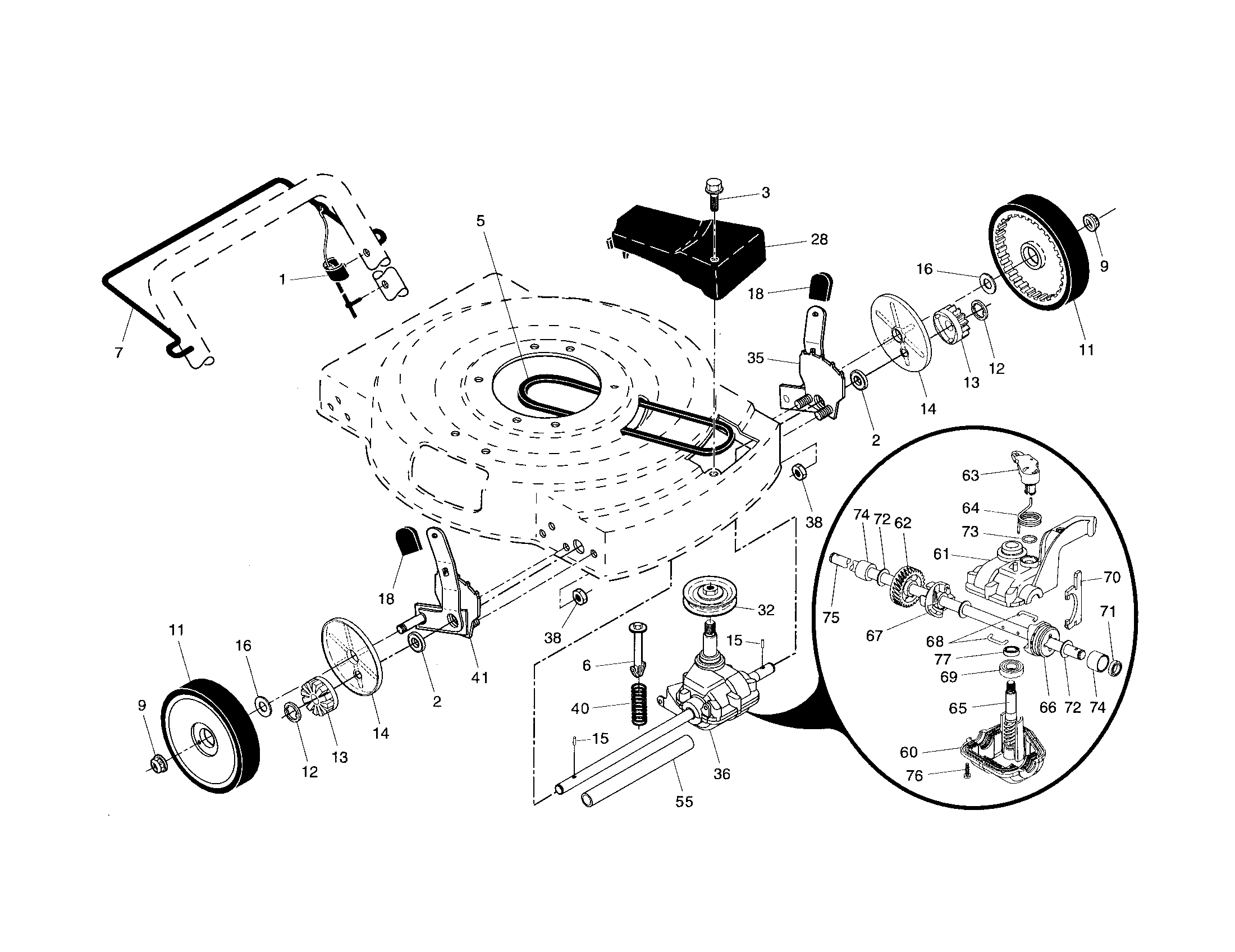 Craftsman 917375510 drive control/gear case/wheels diagram