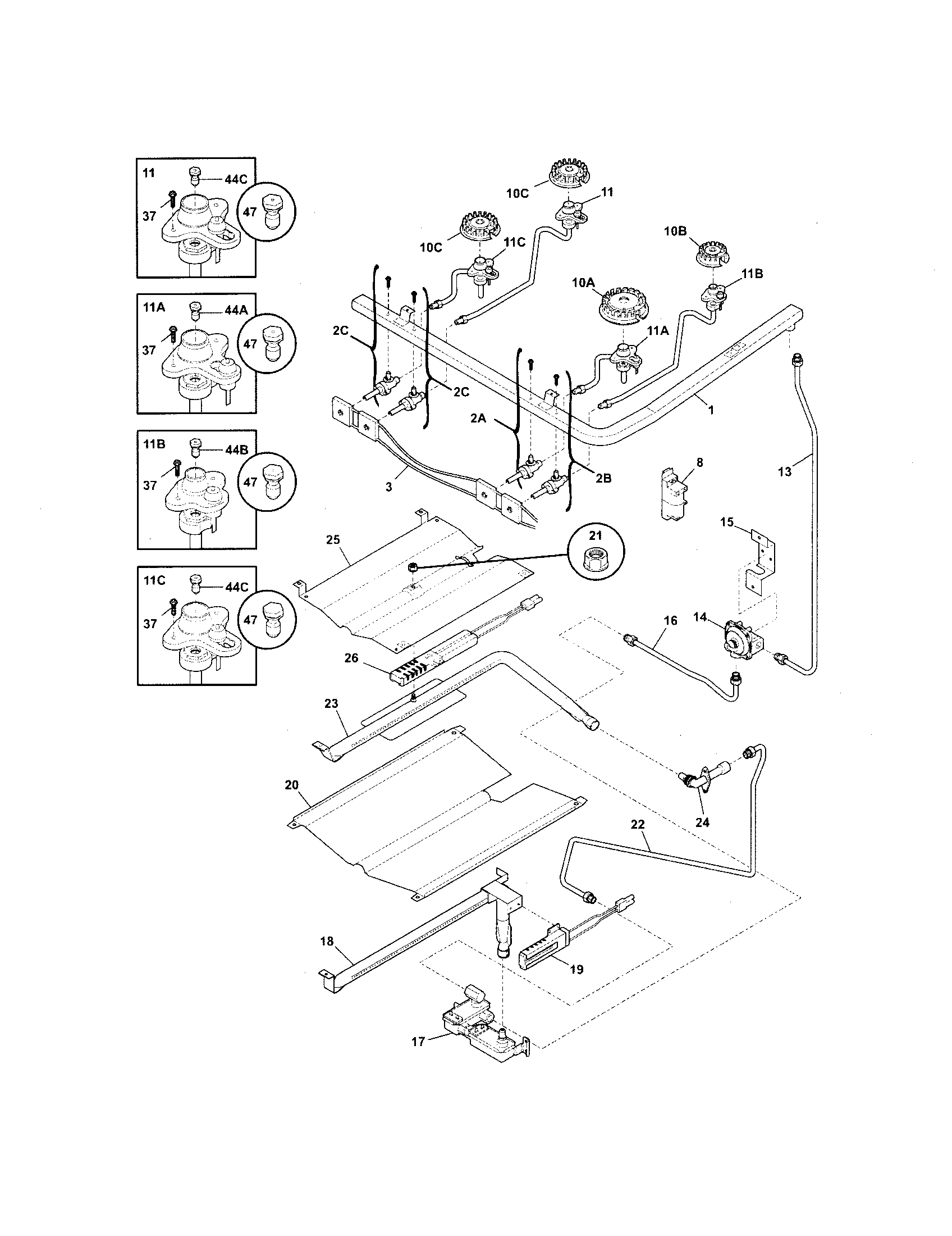 Frigidaire GLGF376DBF burner diagram