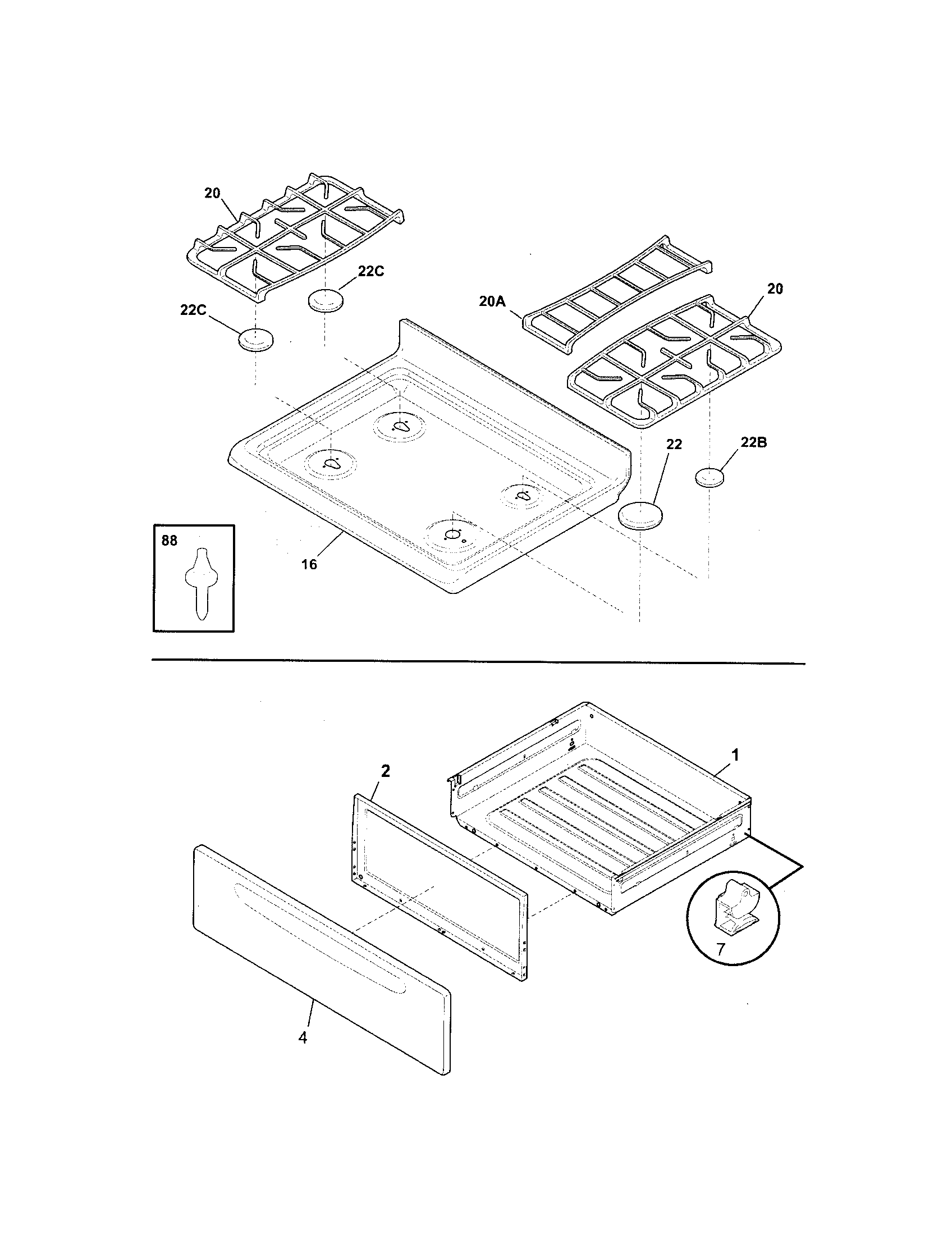 Kenmore 79078804502 top/drawer diagram