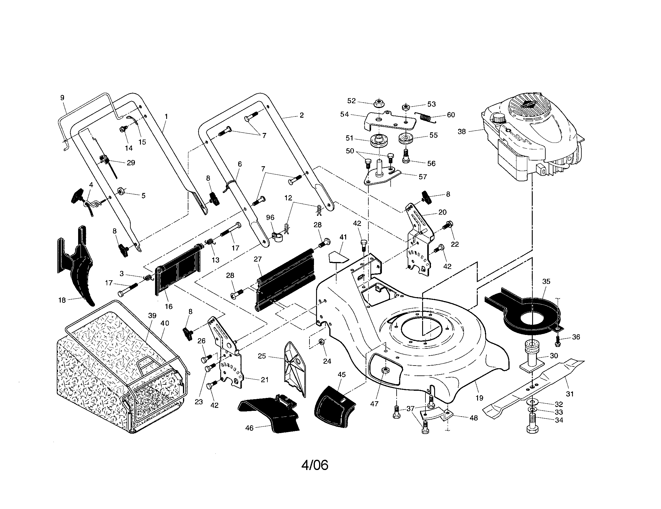 Craftsman 917370712 engine/housing/handle diagram