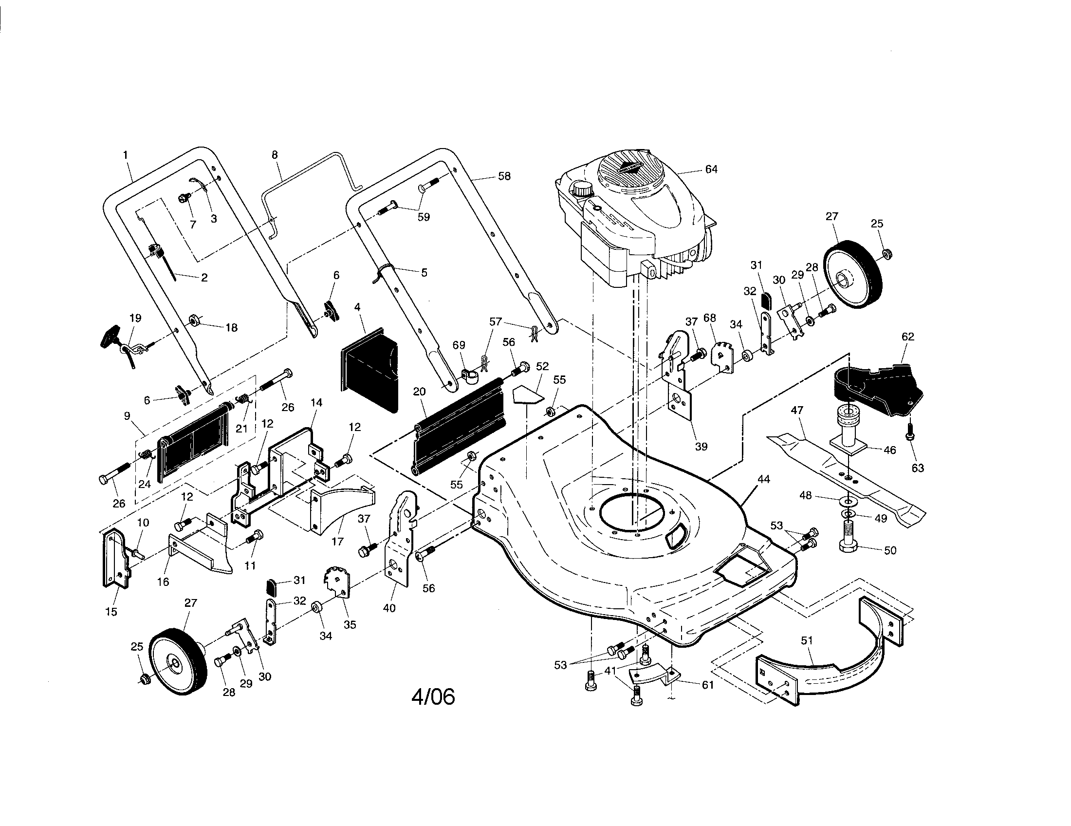 Craftsman 917376053 engine/housing/handle diagram
