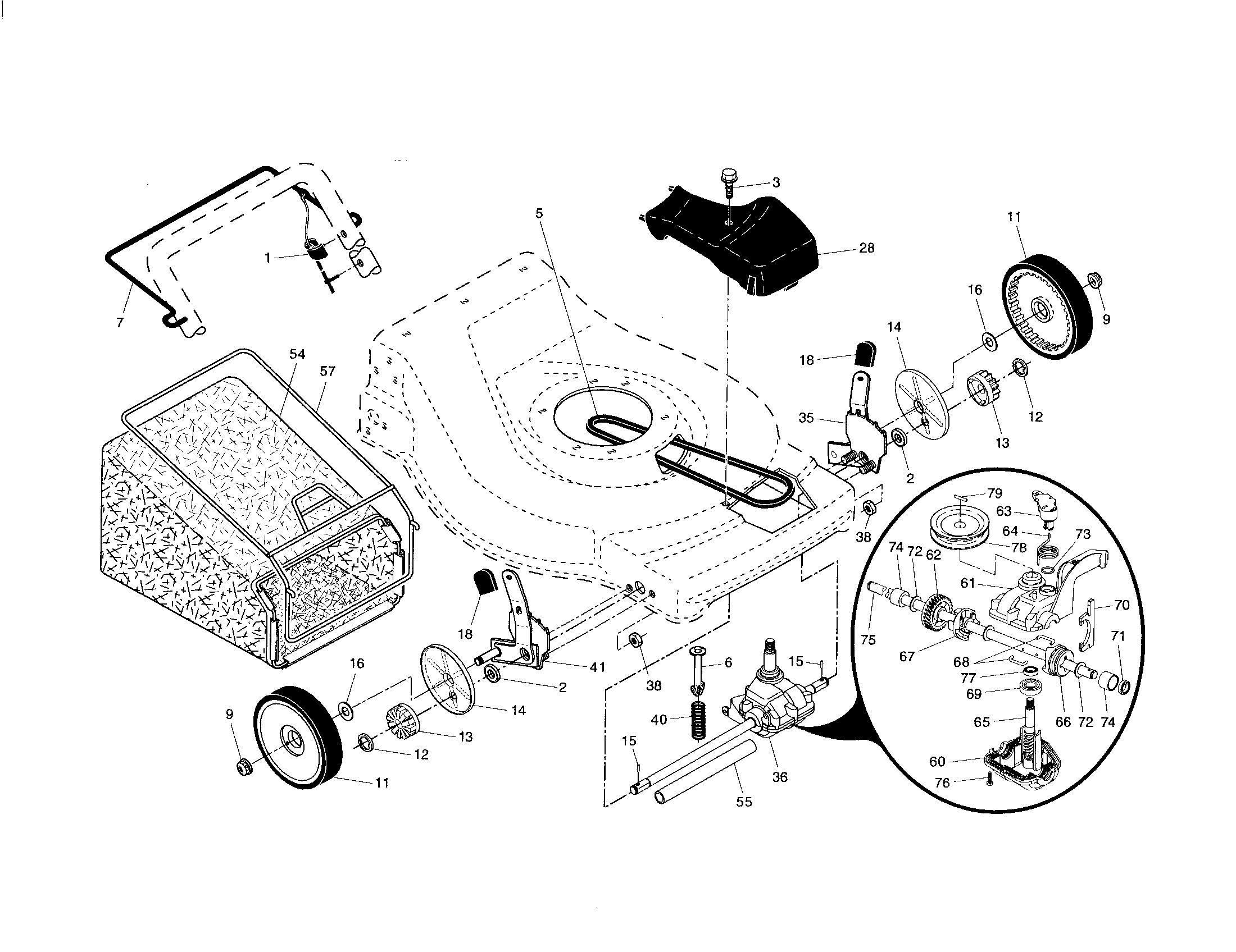 Craftsman 917376053 drive control/gear case/wheels diagram