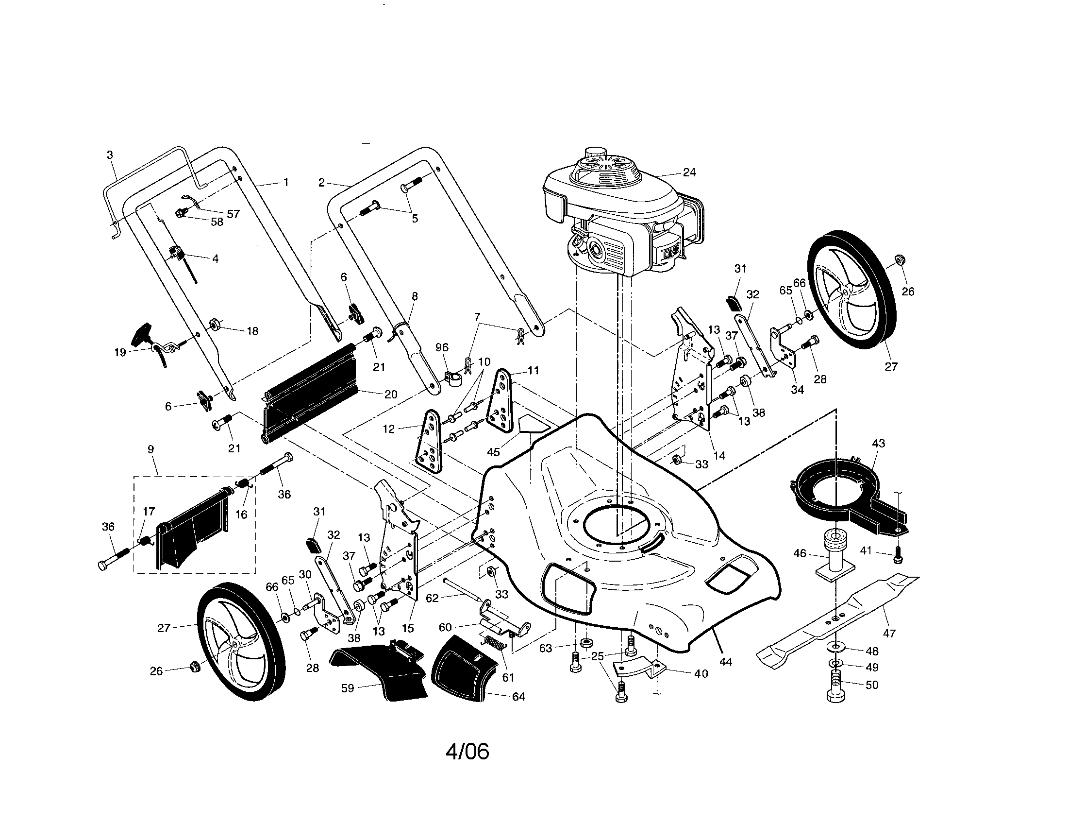 Craftsman 917376090 engine/housing/handle diagram