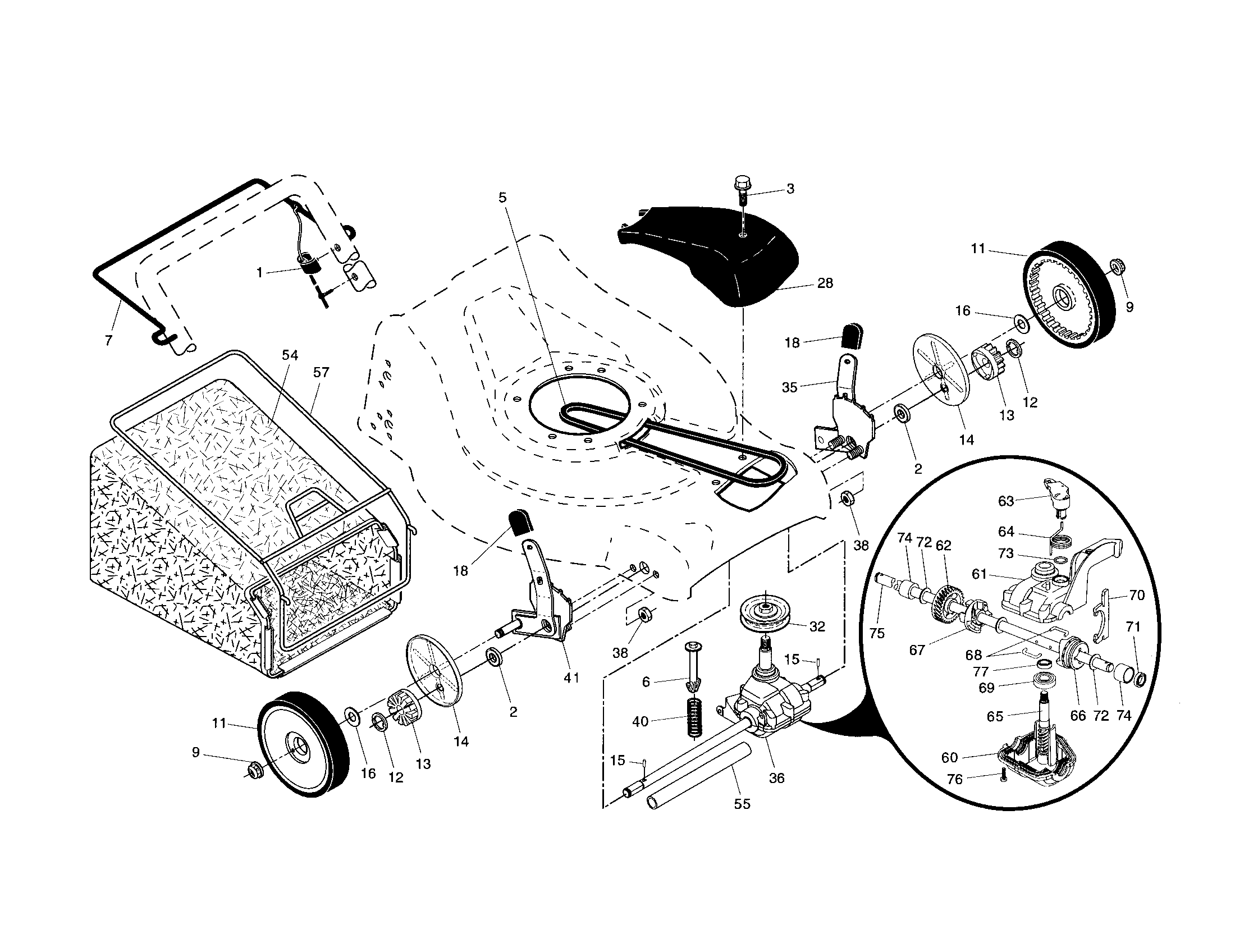 Craftsman 917376090 drive control/gear case/wheels diagram