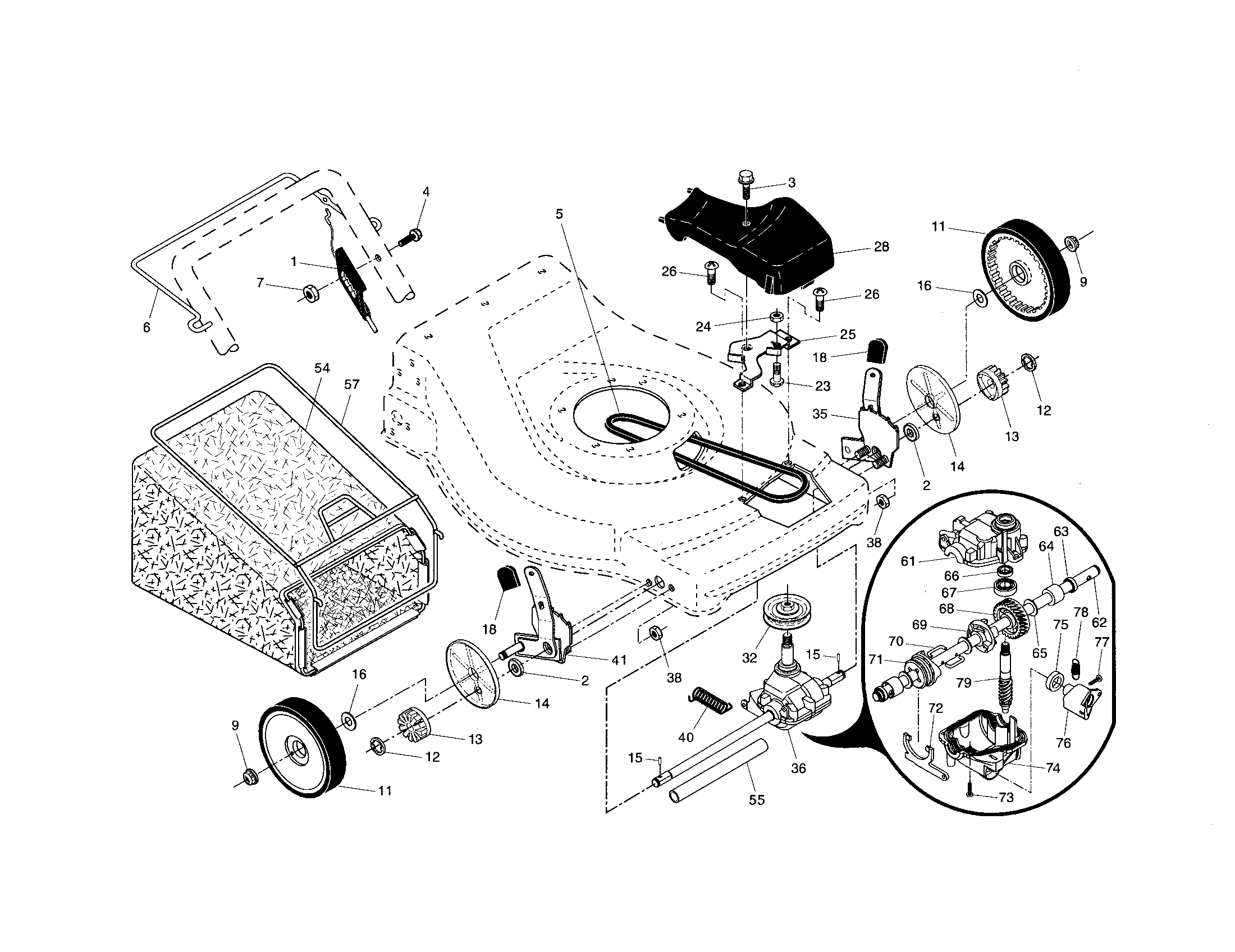 Craftsman 917376162 drive control/gear case/wheels diagram