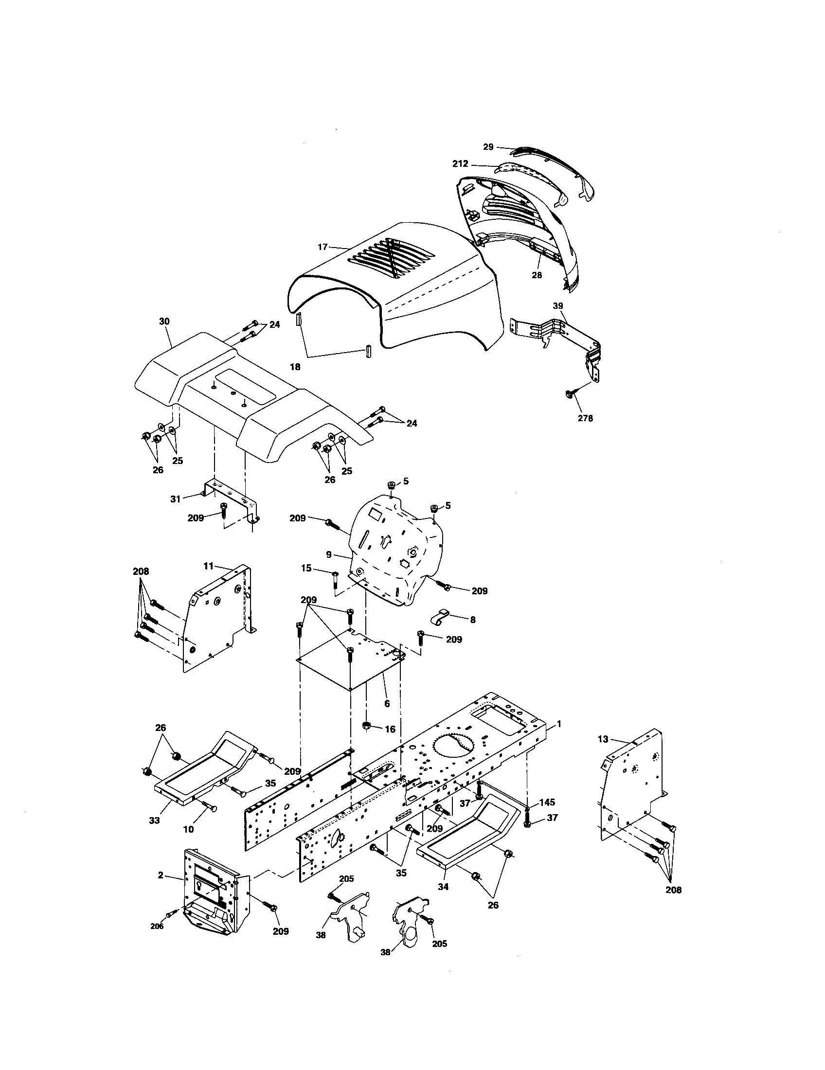 Poulan PO12538LT chassis diagram