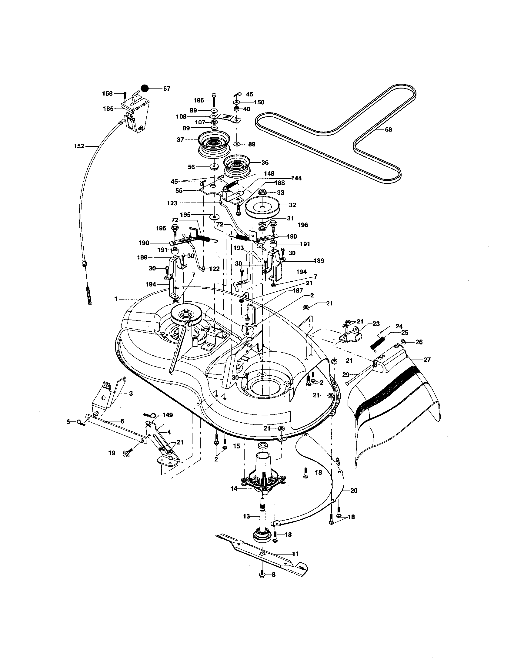 Poulan PO12538LT mower deck diagram