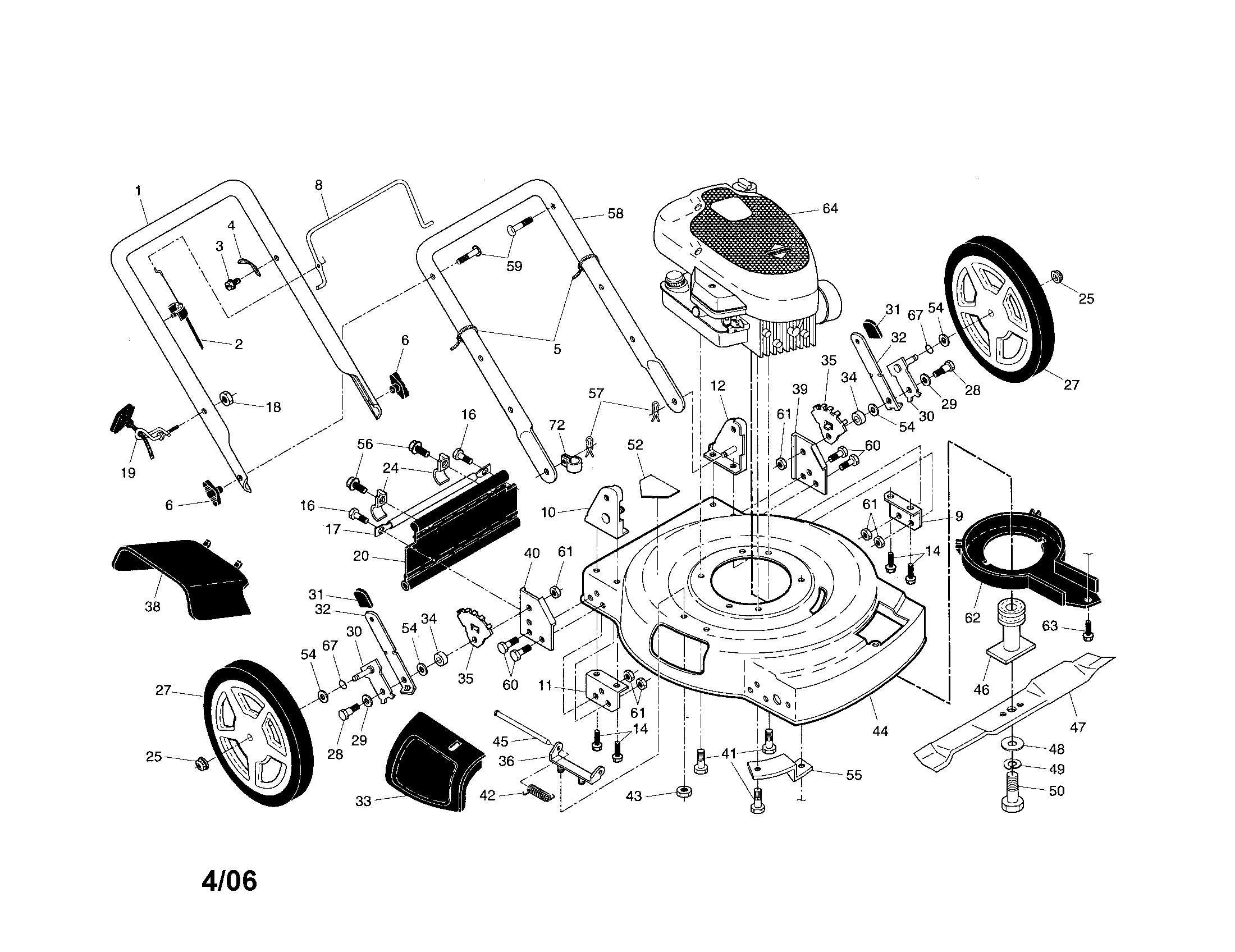 Poulan 96122000501 engine/housing/handle diagram