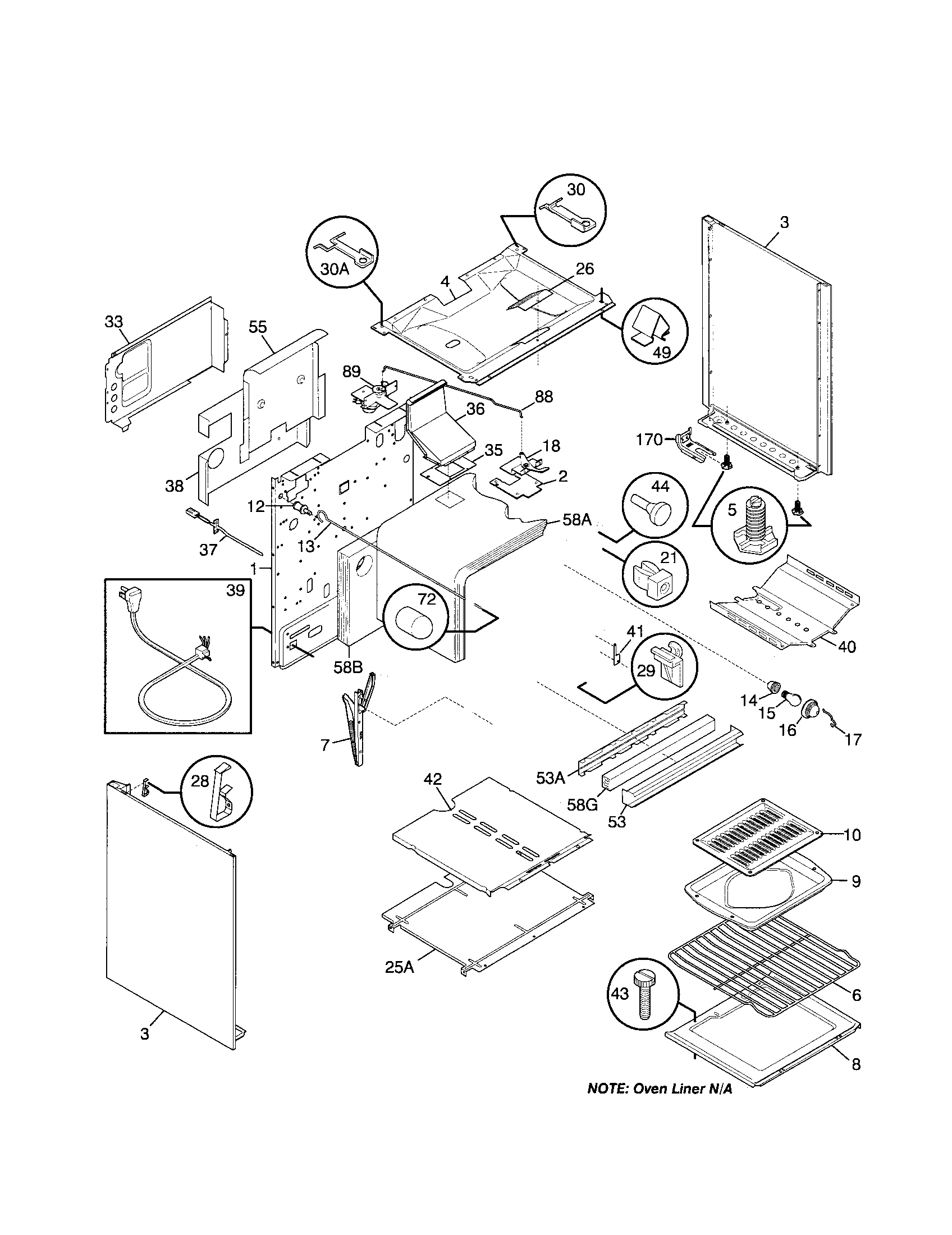 Frigidaire FGF375BHBB body diagram