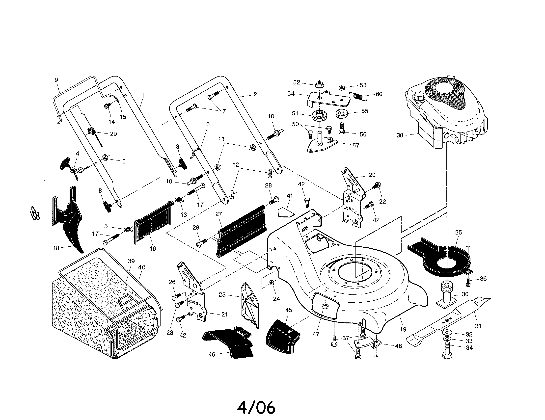 Poulan 96142002300 engine/housing/handle diagram