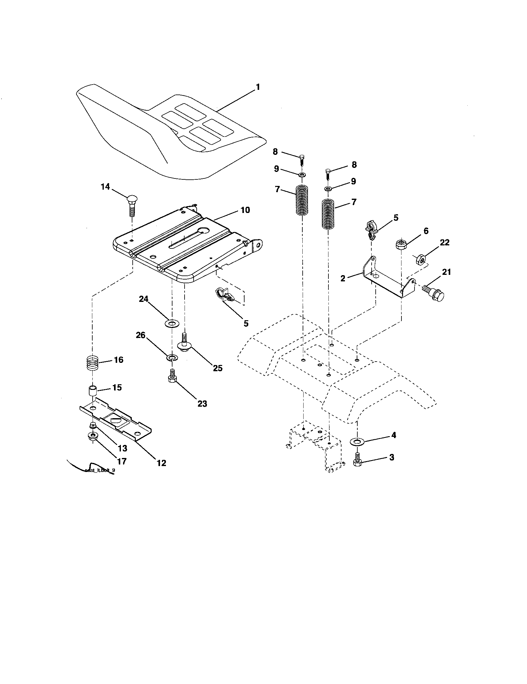 Poulan 96016001300 seat assembly diagram