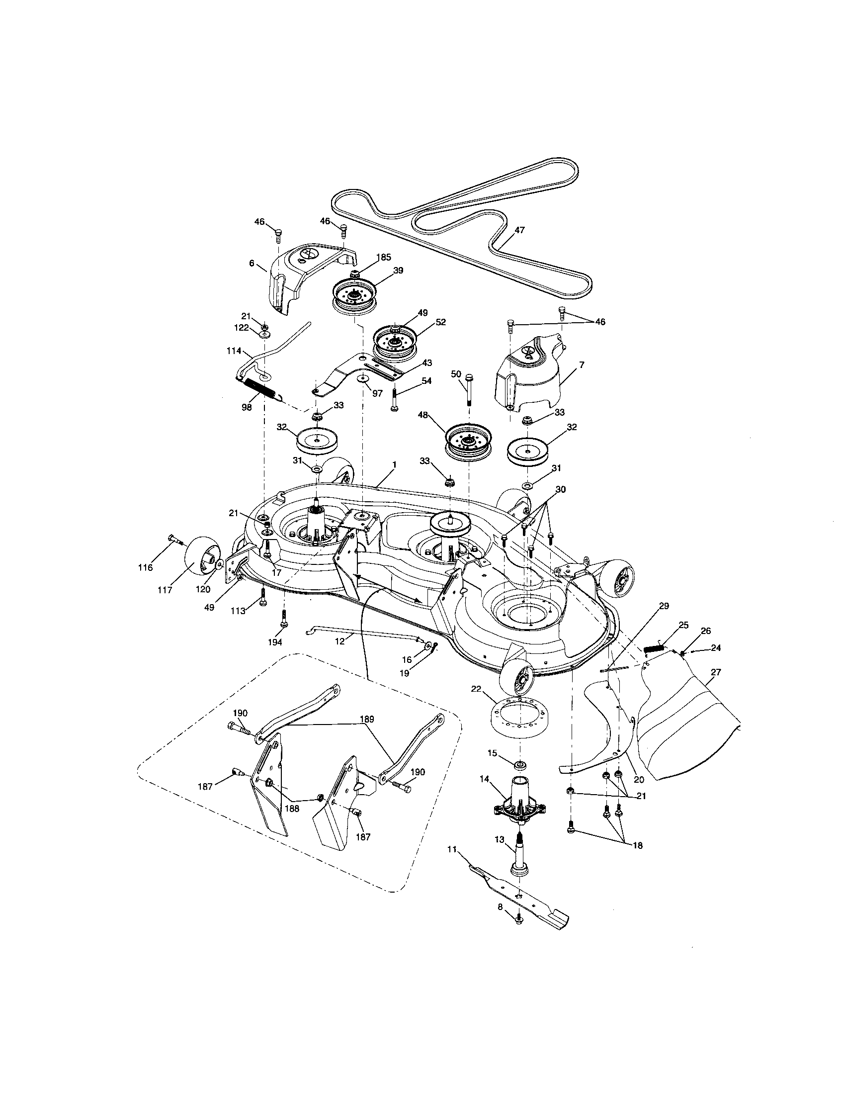 Poulan PBGT22H48 mower deck diagram