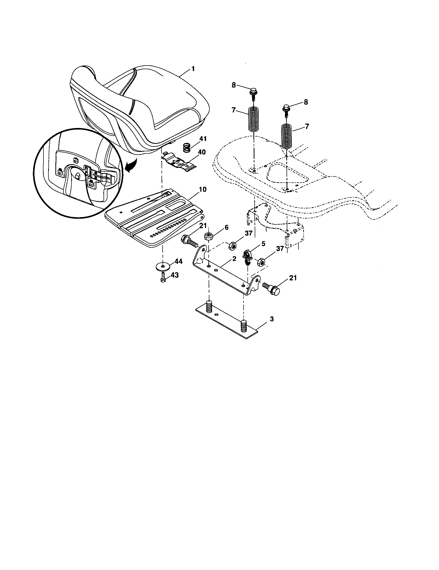 Poulan PBGT22H54 seat assembly diagram