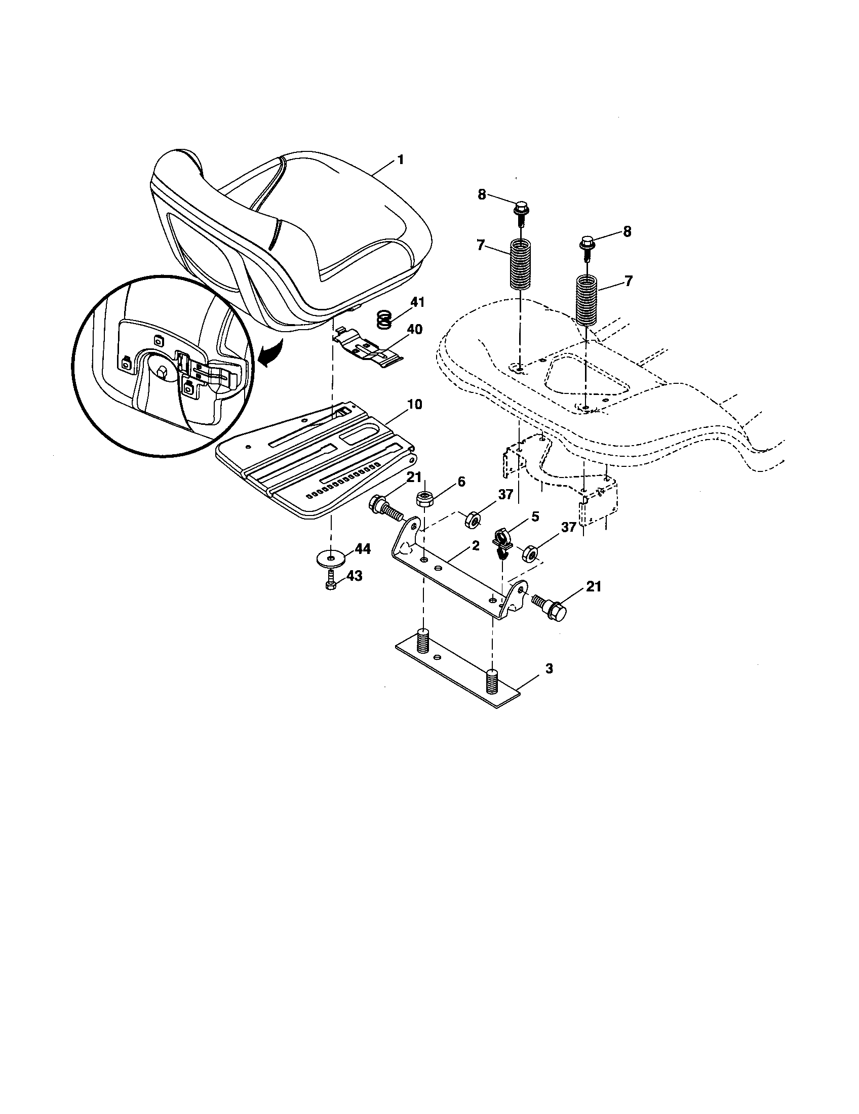 Poulan XT22H48YT seat assembly diagram