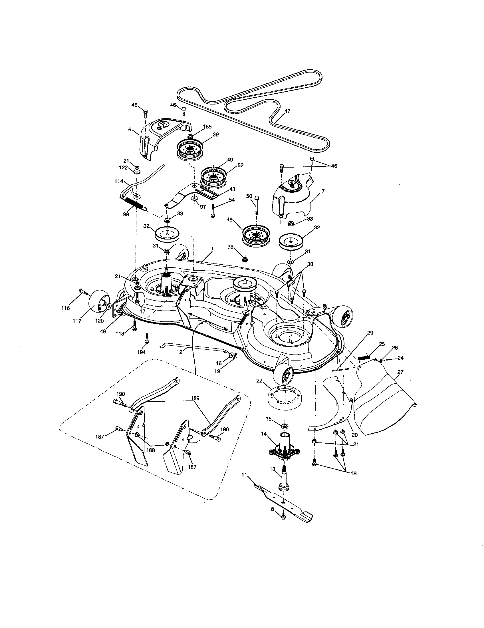 Poulan XT22H48YT mower deck diagram