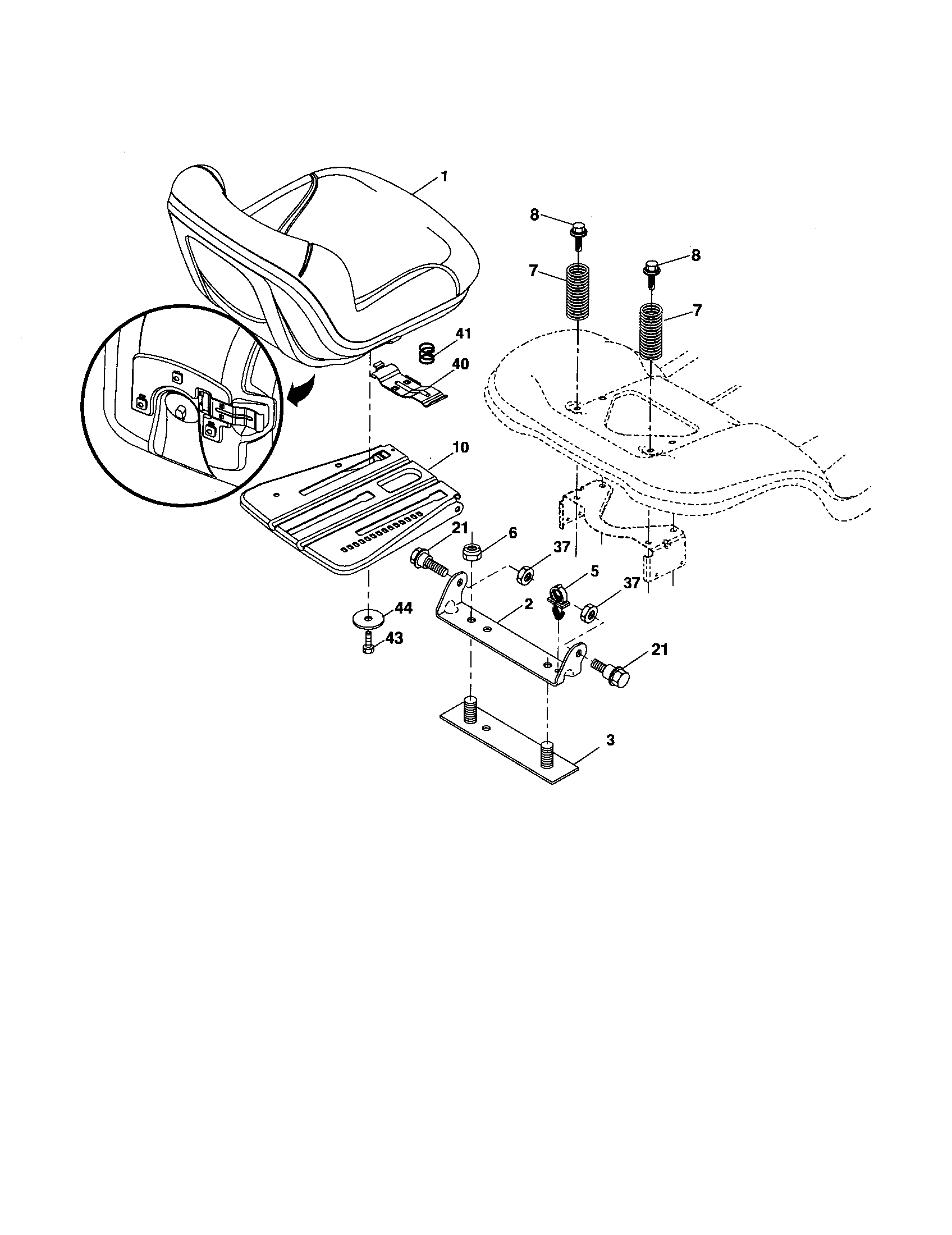 Poulan XT19H42YT seat assembly diagram