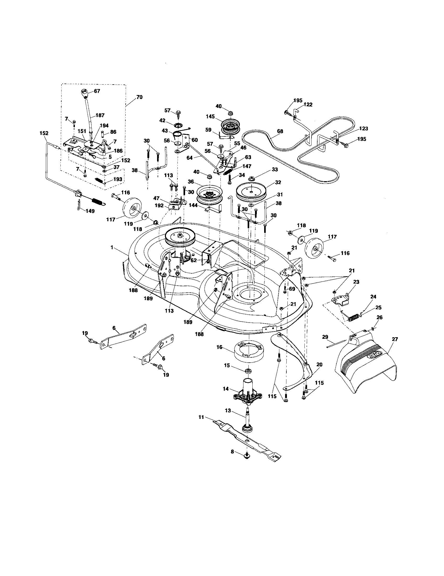 Poulan XT19H42YT mower deck diagram