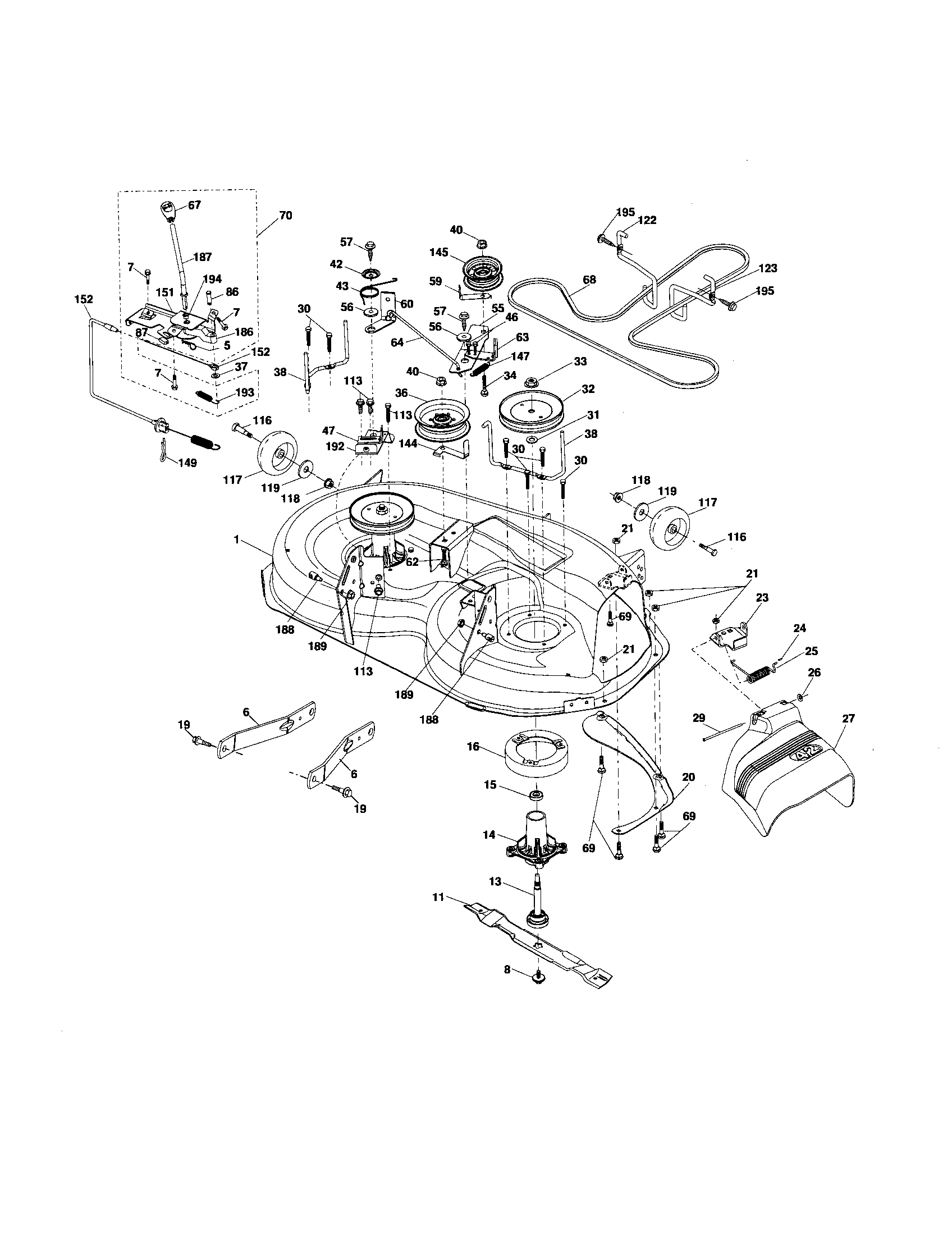 Poulan XT22H42YT mower deck diagram