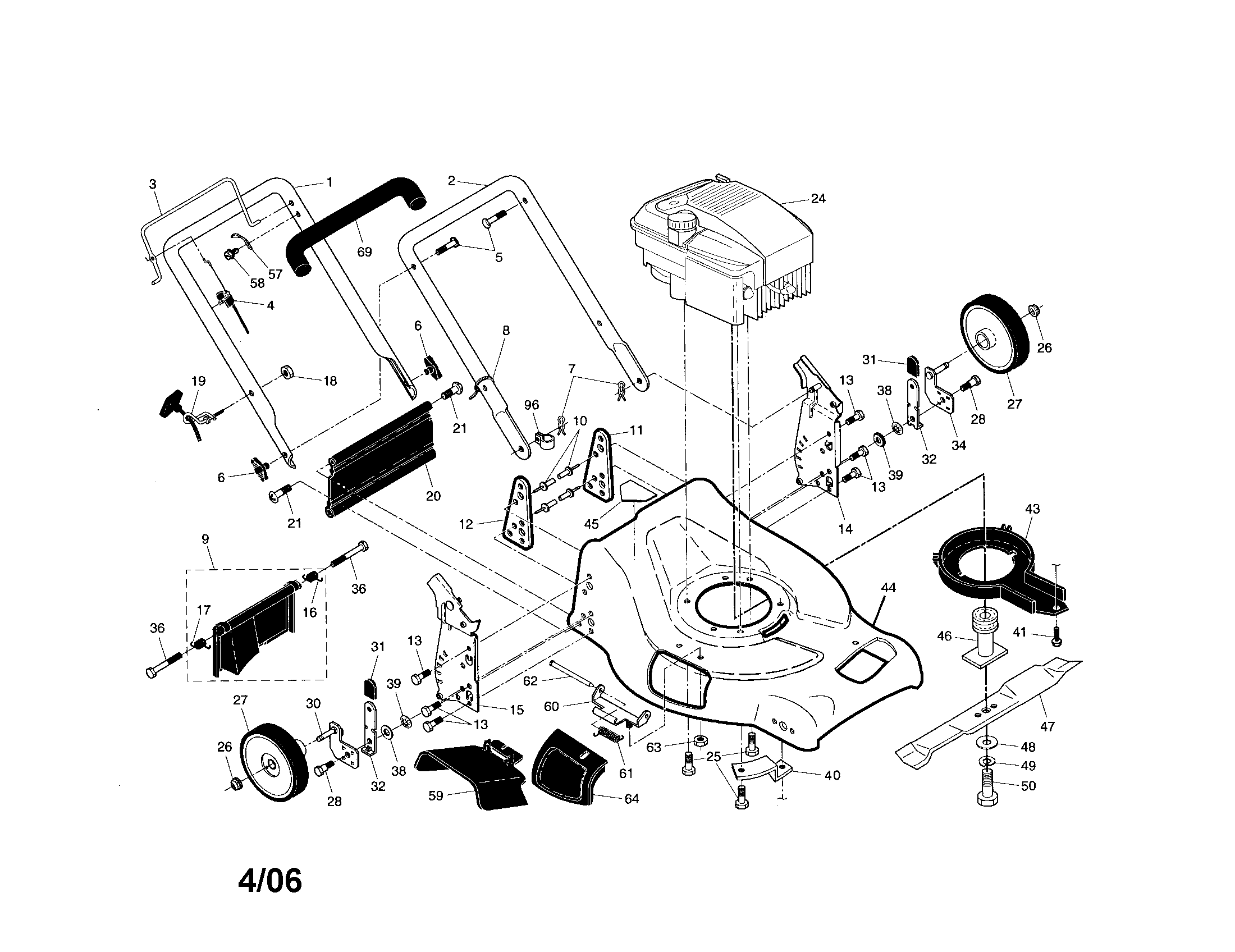 Murray 96147000301 engine/housing/handle diagram