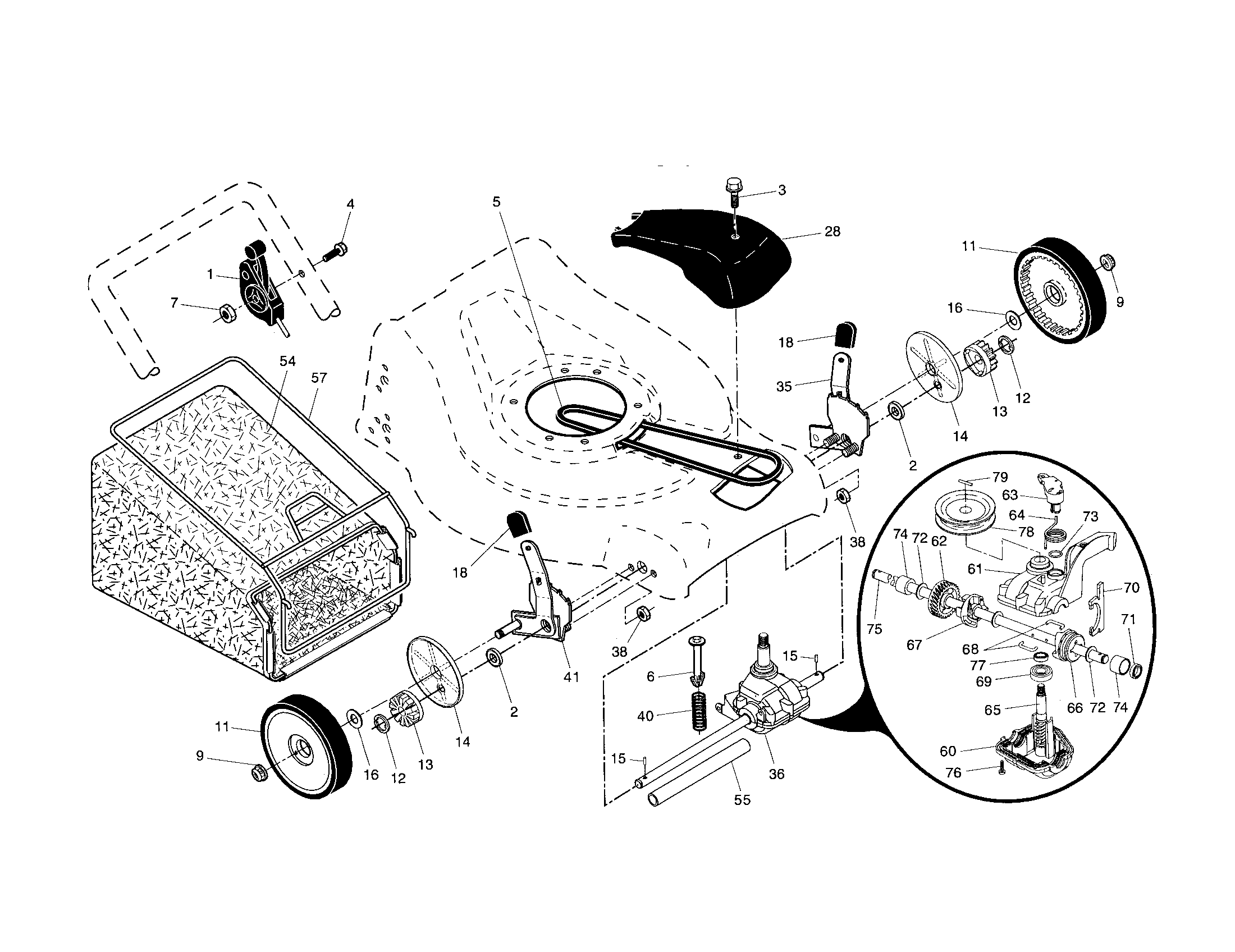 Murray 96147000301 drive control/gear case/wheels diagram