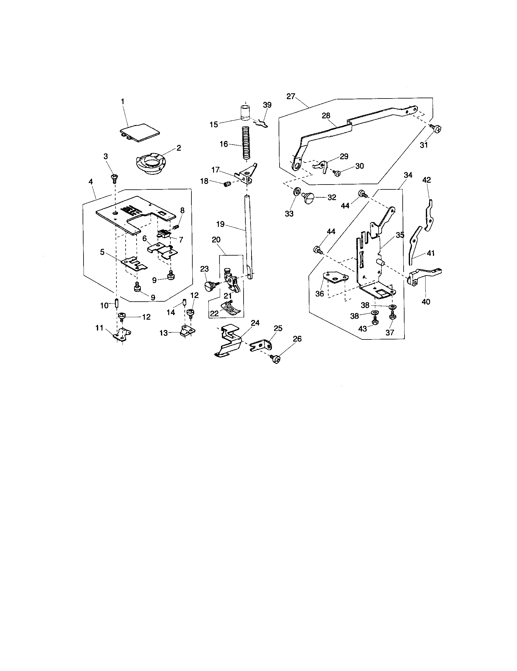 Kenmore 38519110600 needle plate/presser bar base diagram