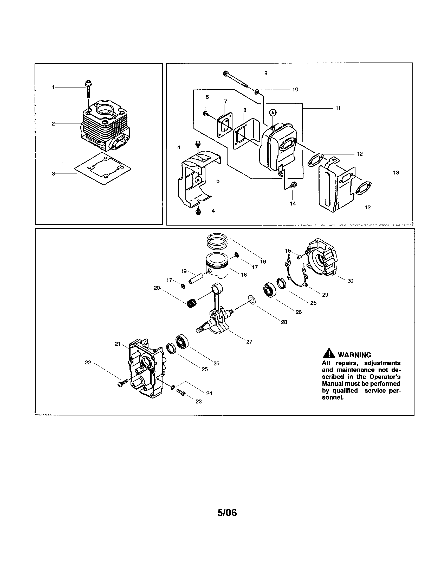 Poulan BP402LE cylinder/muffler/crankshaft diagram