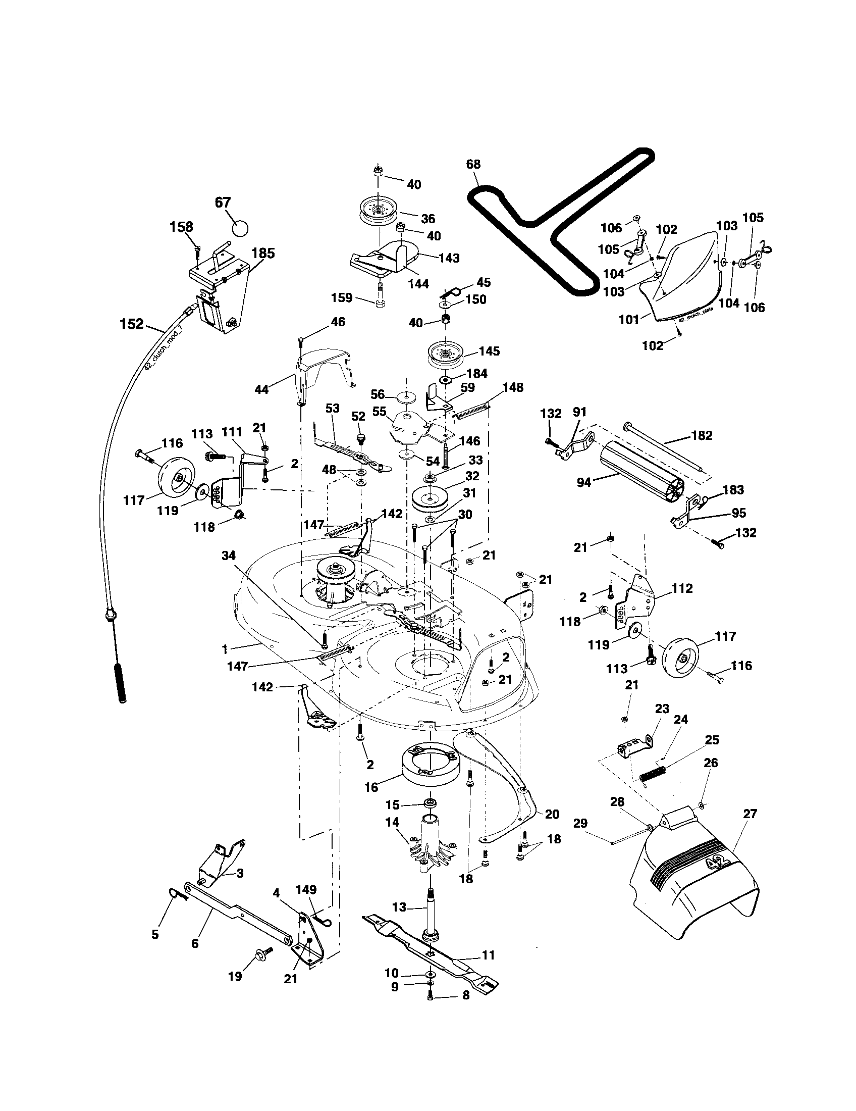 Poulan BB185H42LT mower deck diagram