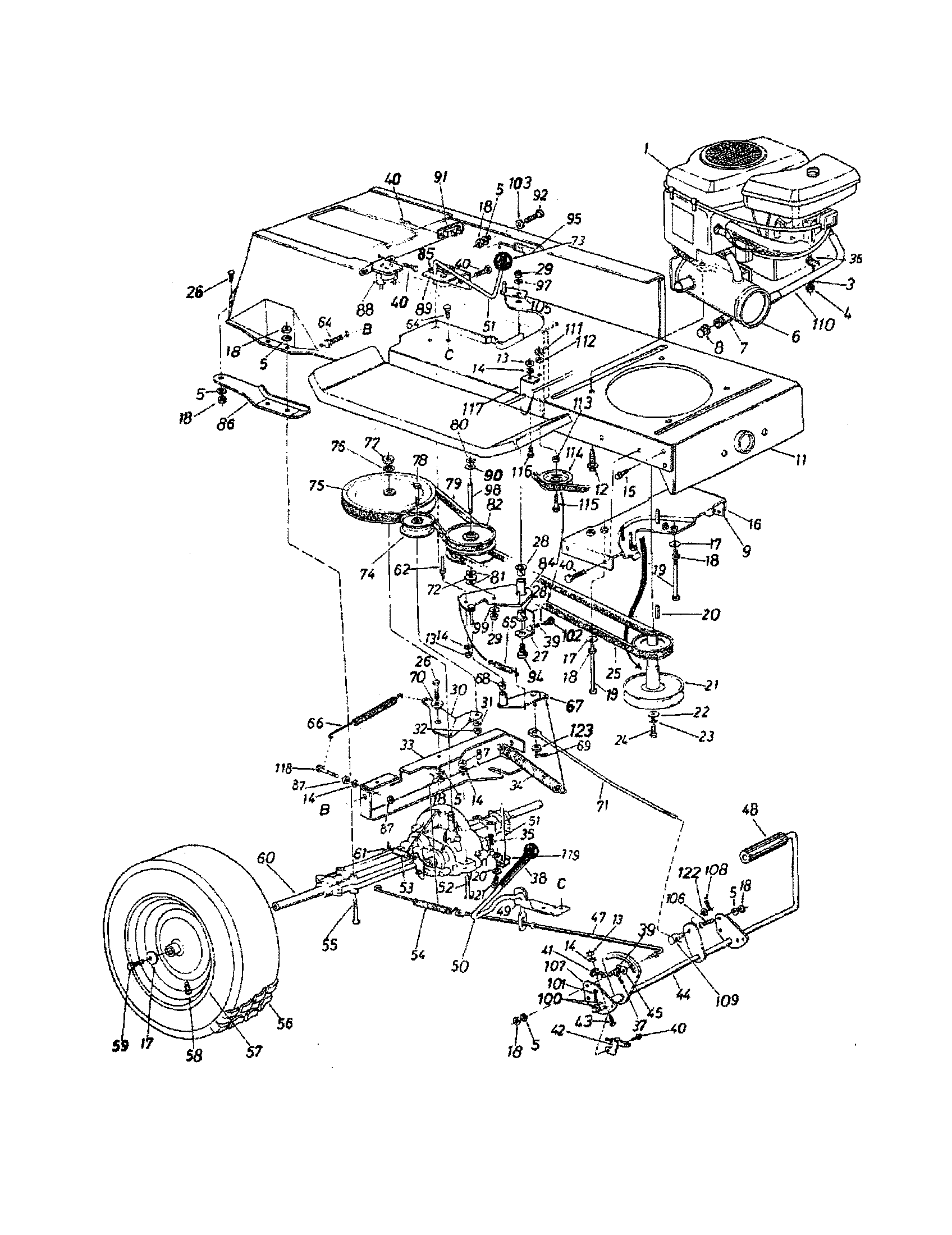 MTD TMO-33931A engine/lower frame diagram