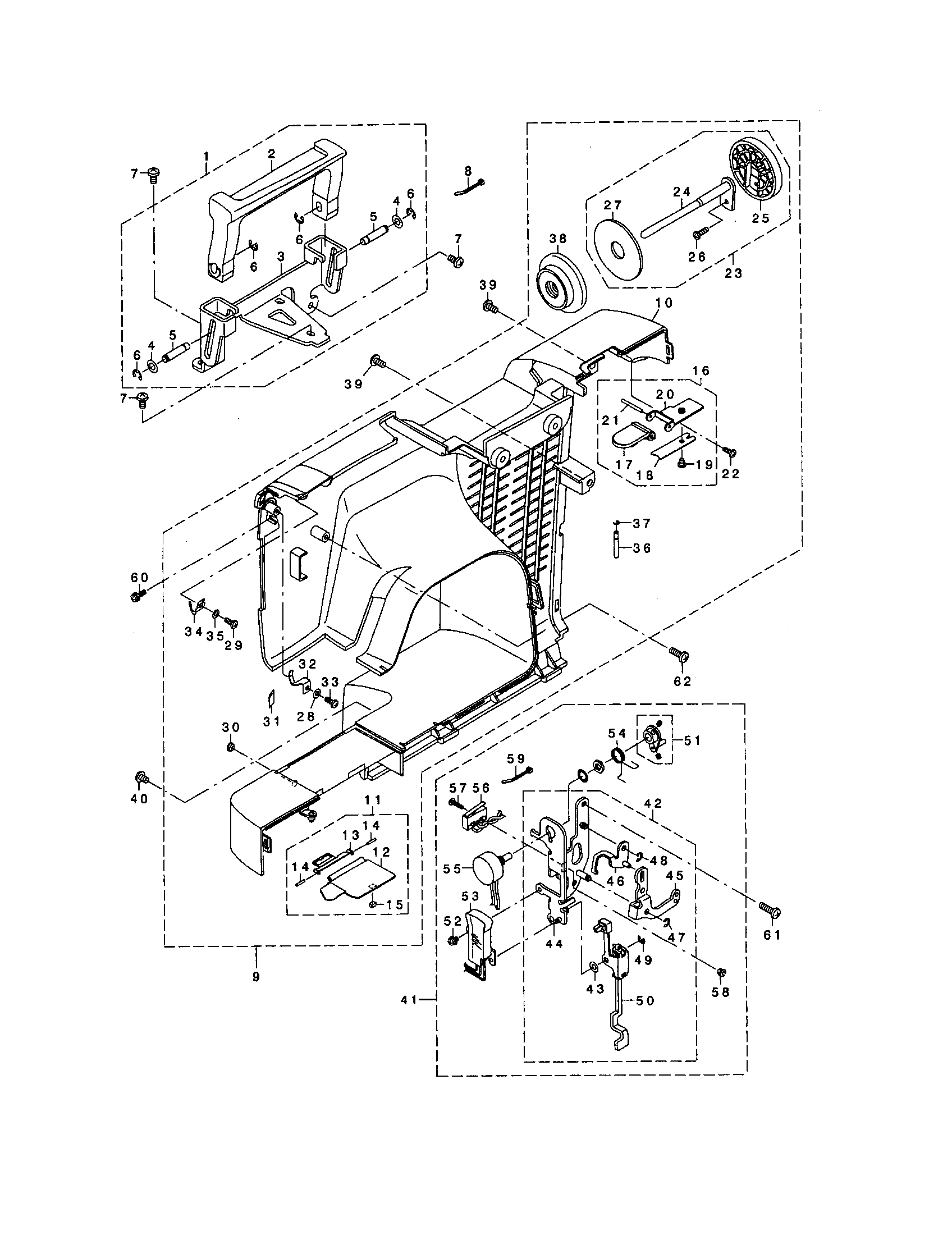 Singer XL-6000 handle/bh & rear panel diagram