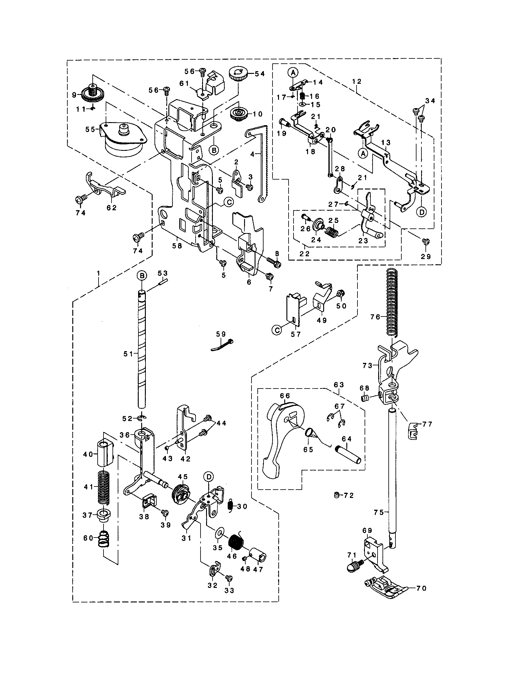Singer XL-6000 presser/drive shaft fixing plate diagram